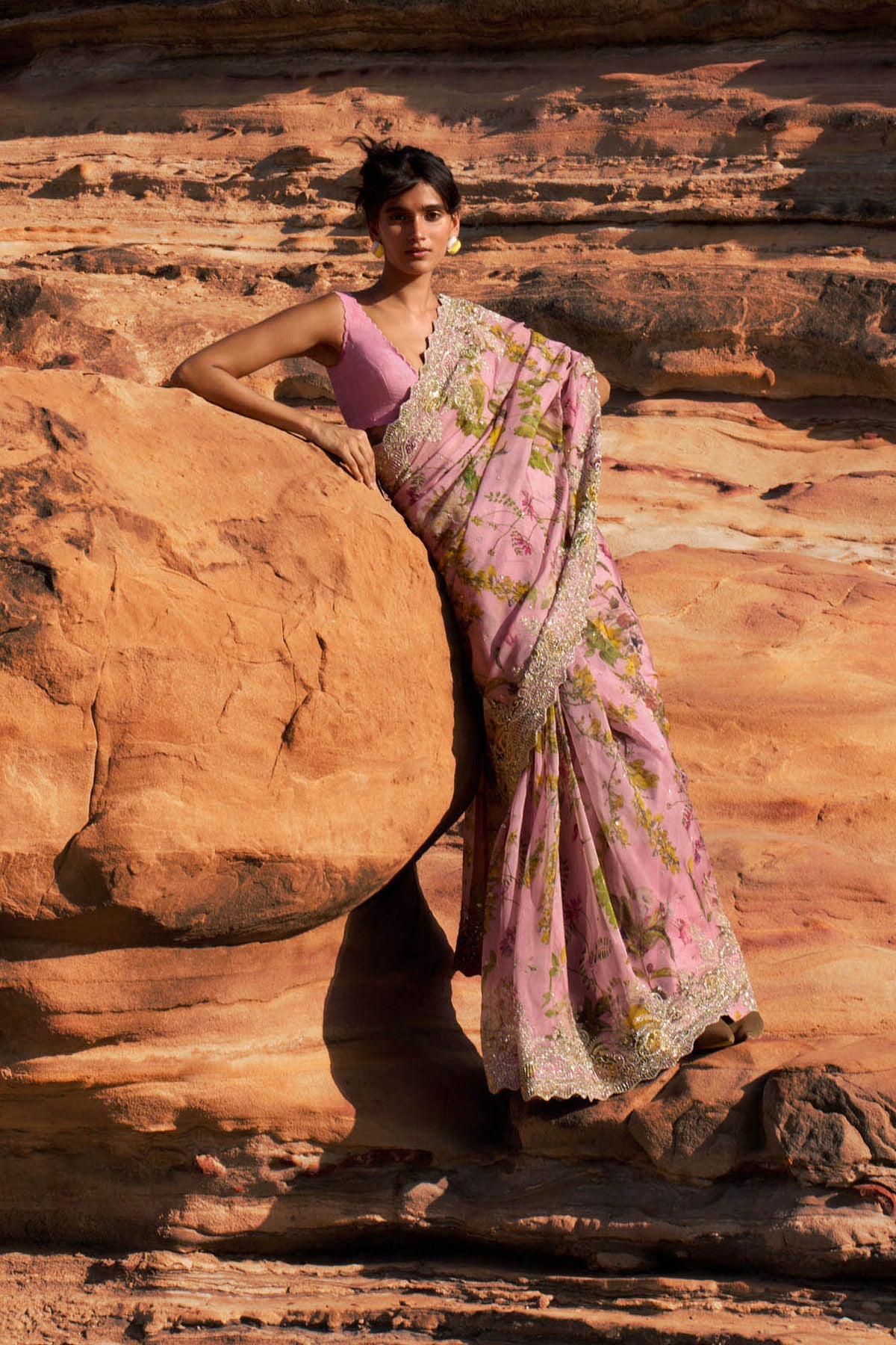 Pink Printed Shar Saree Set