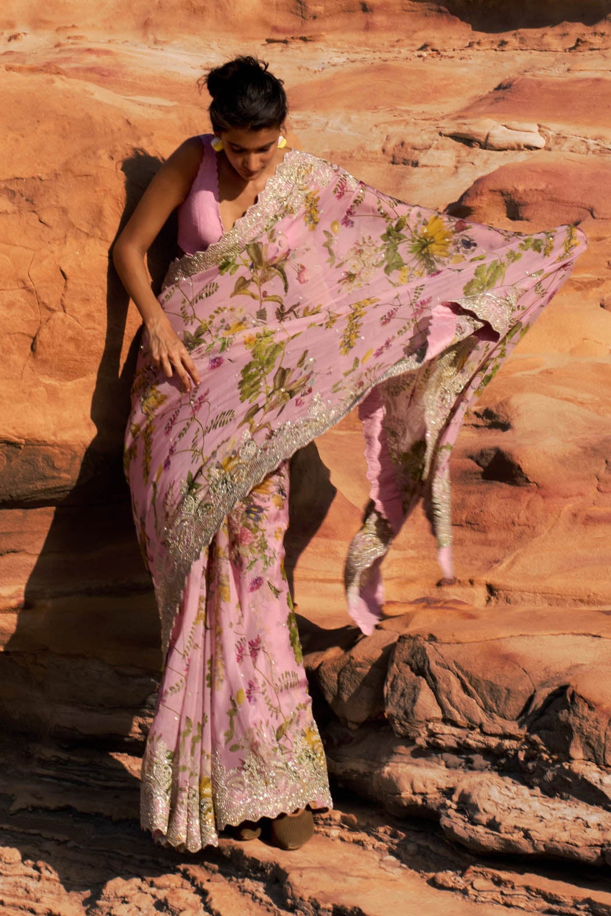 Pink Printed Shar Saree Set