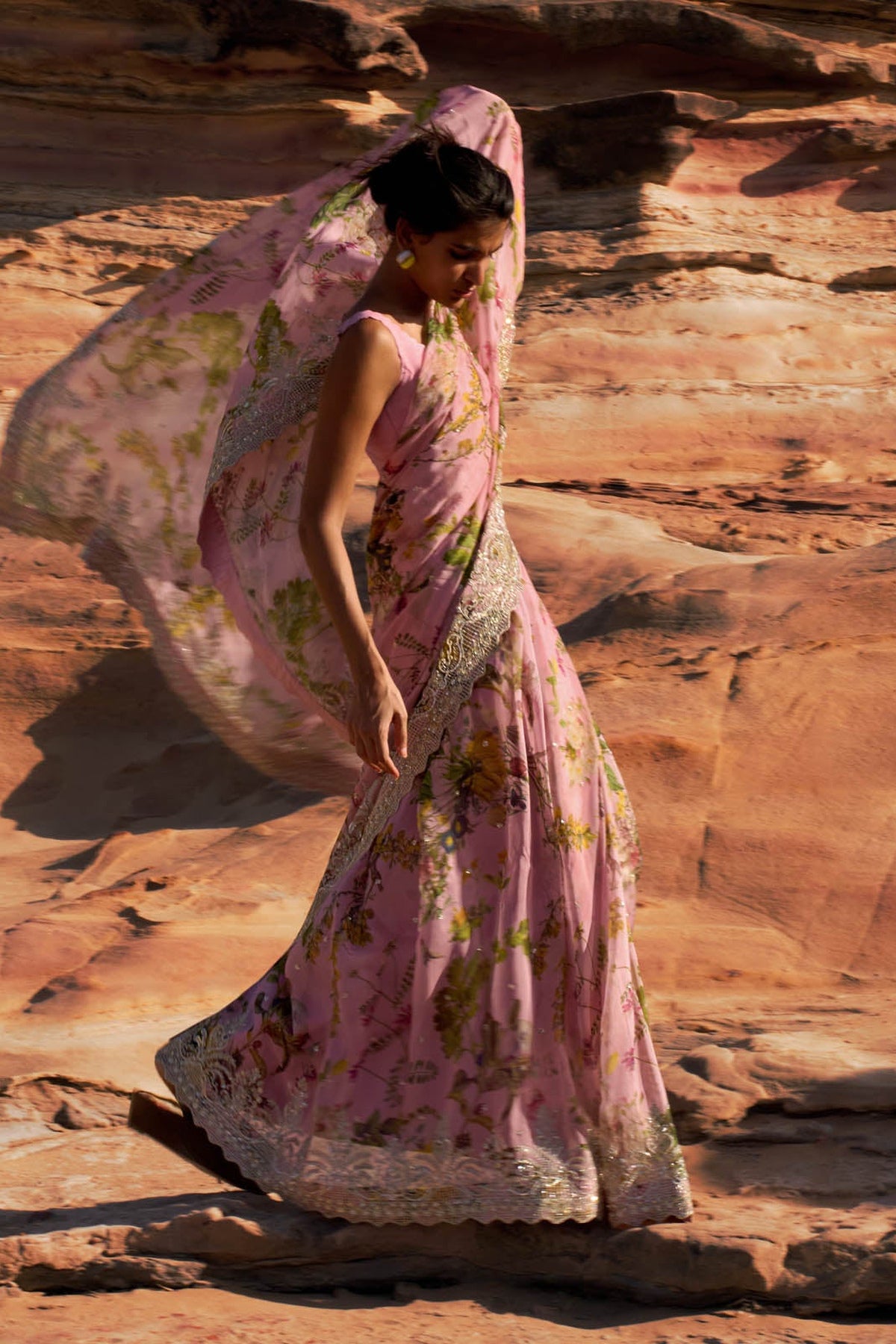 Pink Printed Shar Saree Set