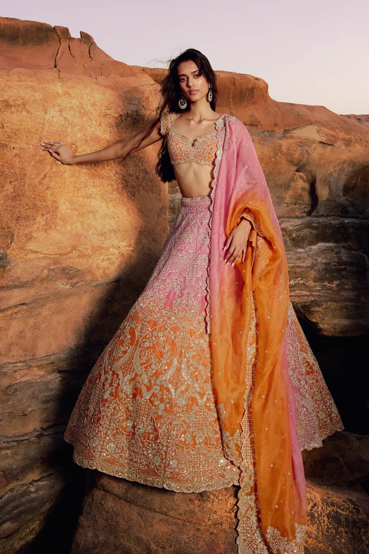 Pink To Orange Ritie Lehenga Set