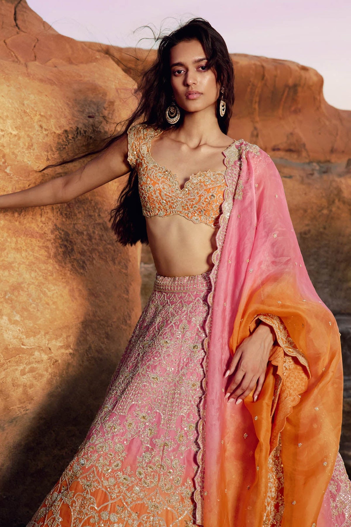 Pink To Orange Ritie Lehenga Set