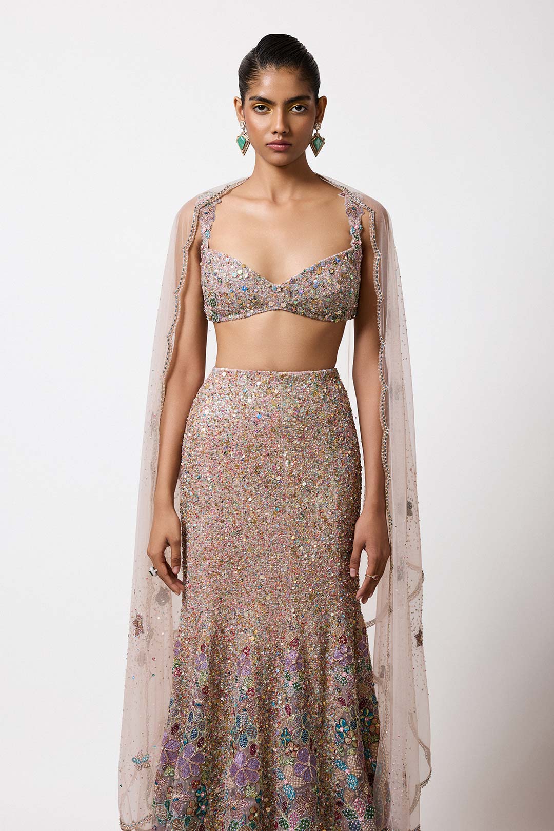 Belladee - Pink Tulle Fish Tail Lehenga Set - Ready To Ship