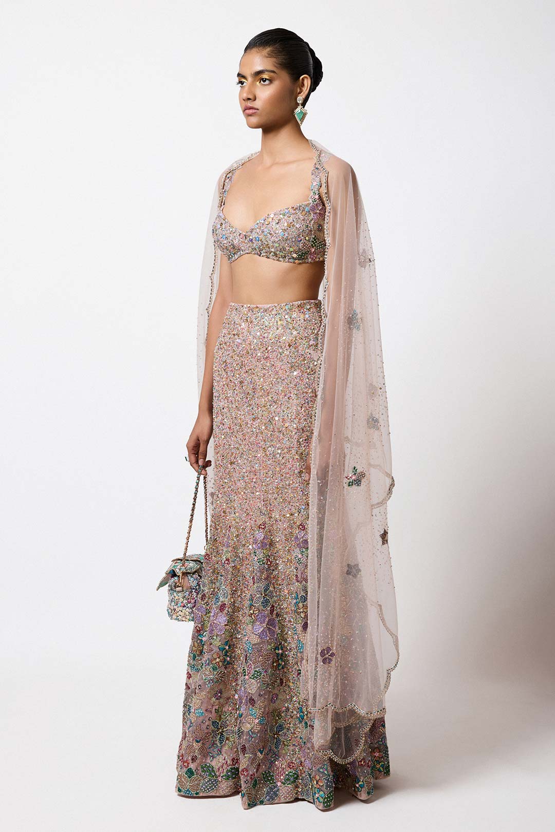 Belladee - Pink Tulle Fish Tail Lehenga Set - Ready To Ship