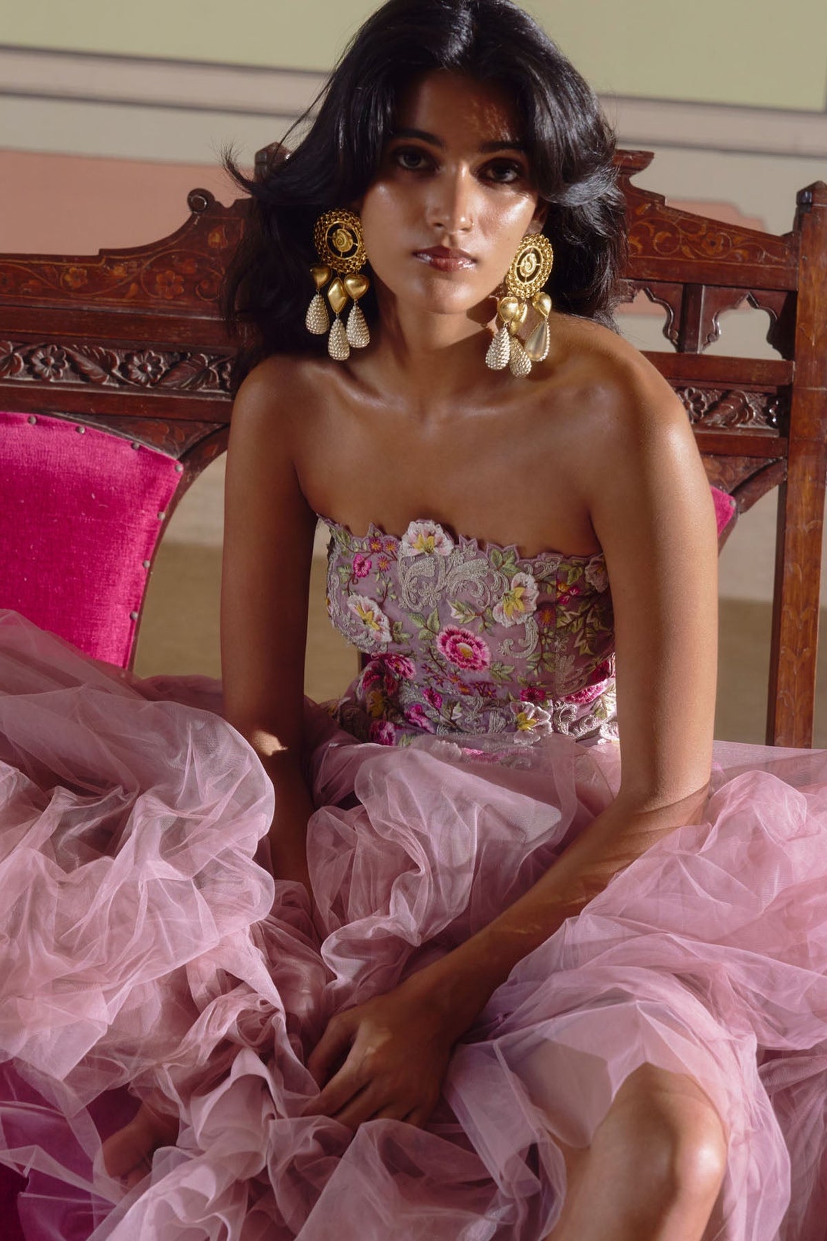 Pink Umang Tube Peplum Top With Skirt