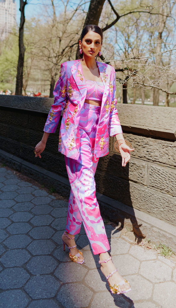 LIVING CORAL- LILAC AND HOT PINK SEQUIN PRINTED PANT SUIT SET – Studio East6