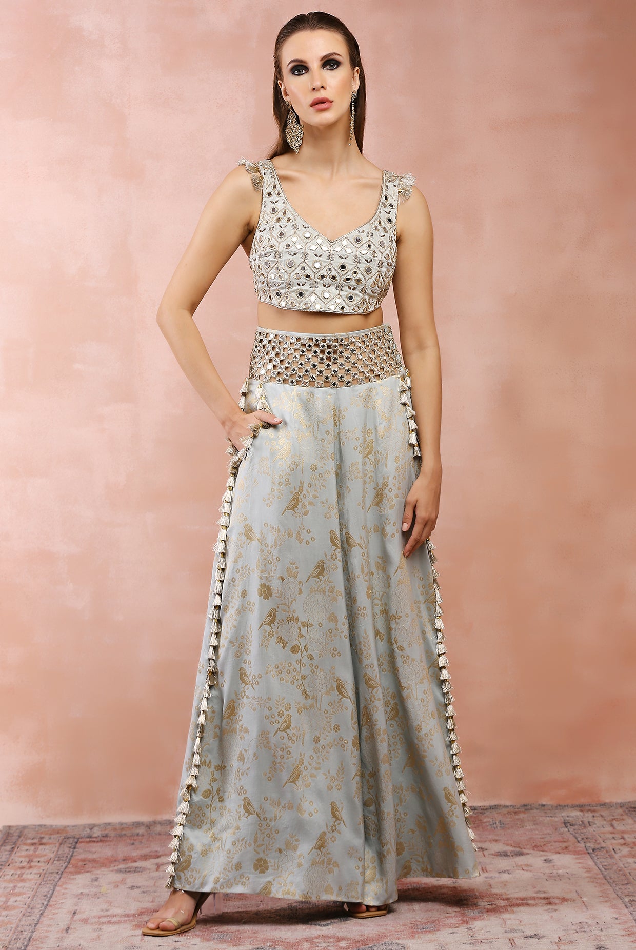 POWDER BLUE EMBROIDERED CHOLI WITH PALAZZO