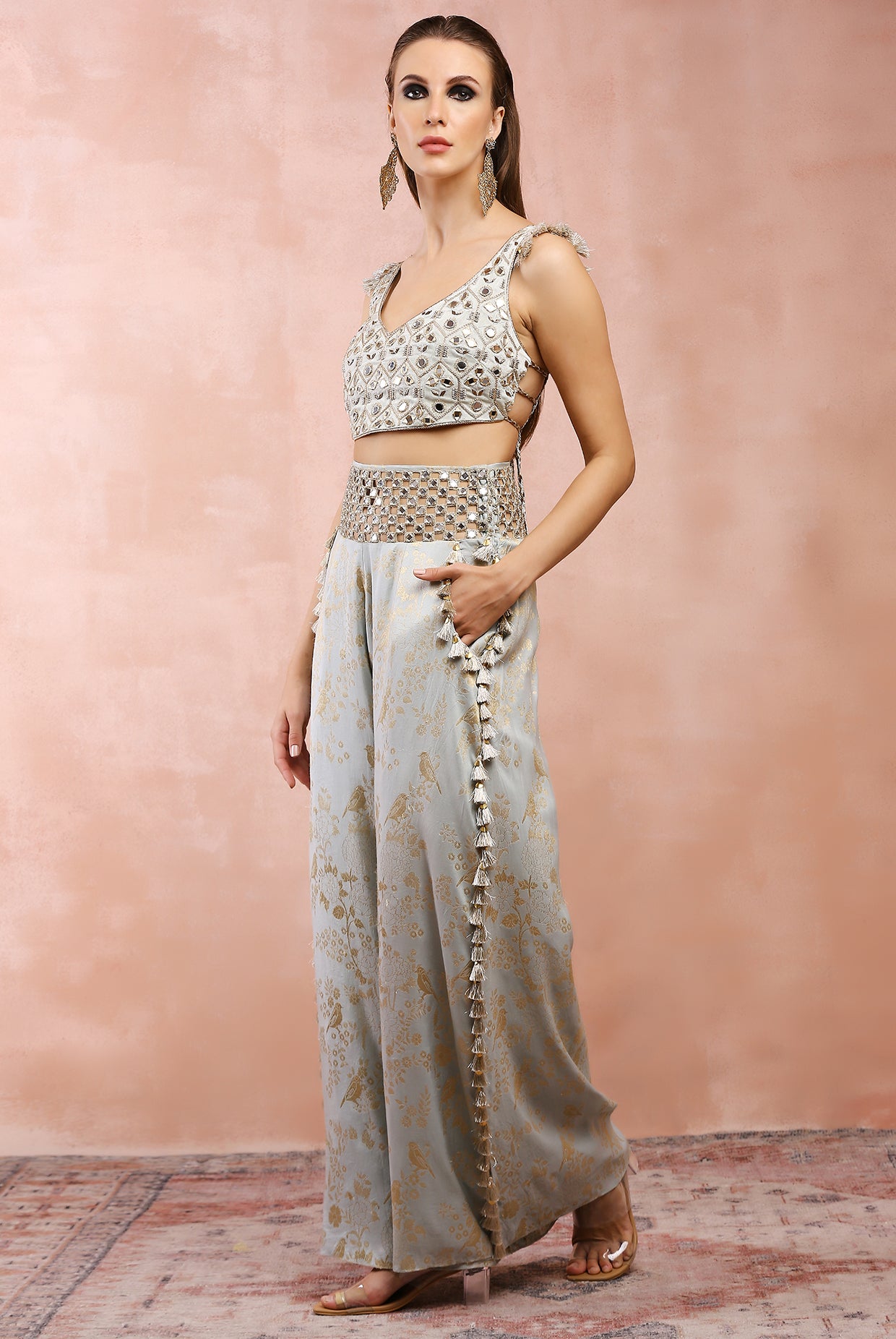 POWDER BLUE EMBROIDERED CHOLI WITH PALAZZO