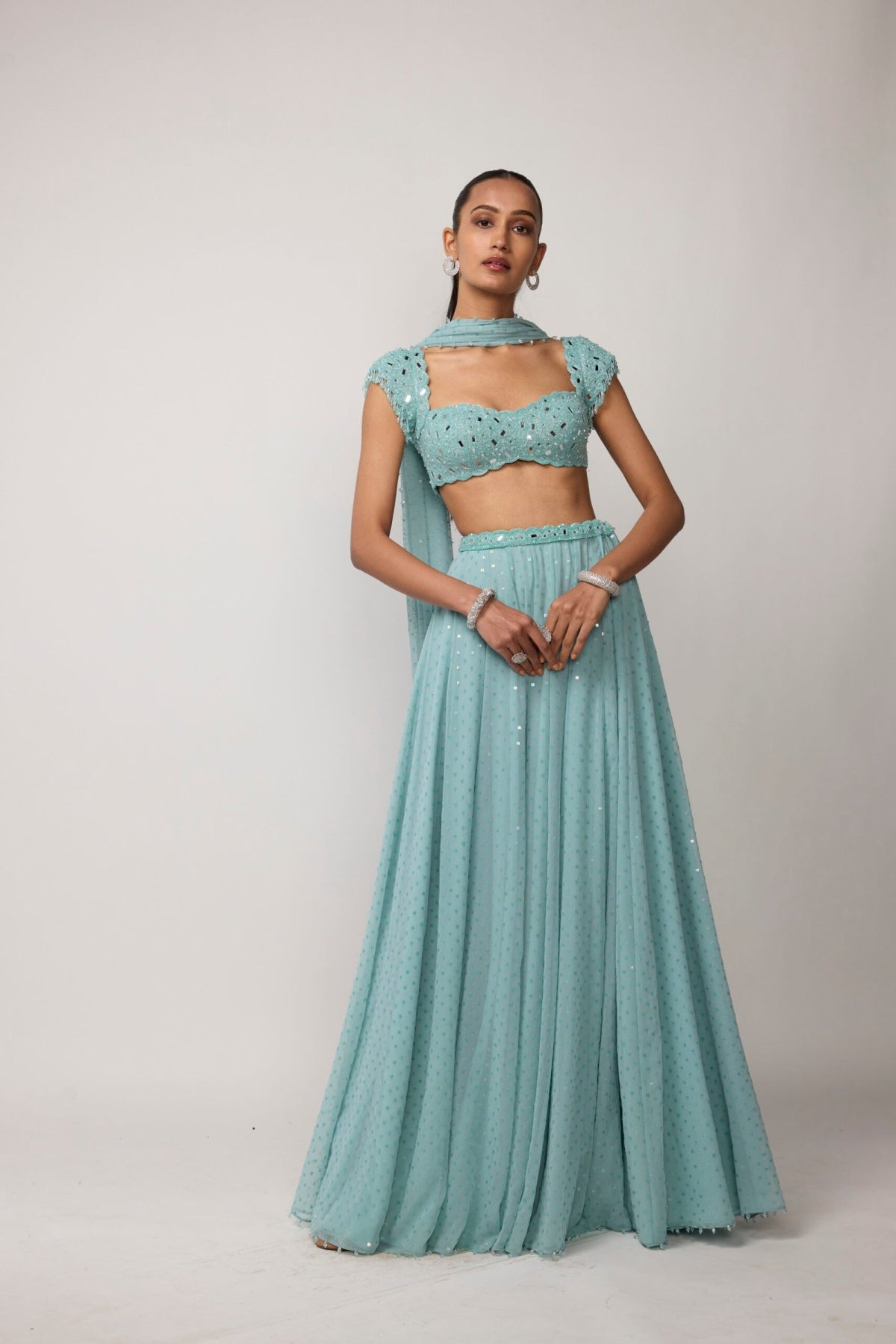 Powder Blue Geogette Skirt Set