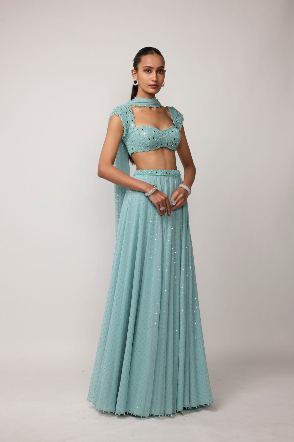 Powder Blue Geogette Skirt Set