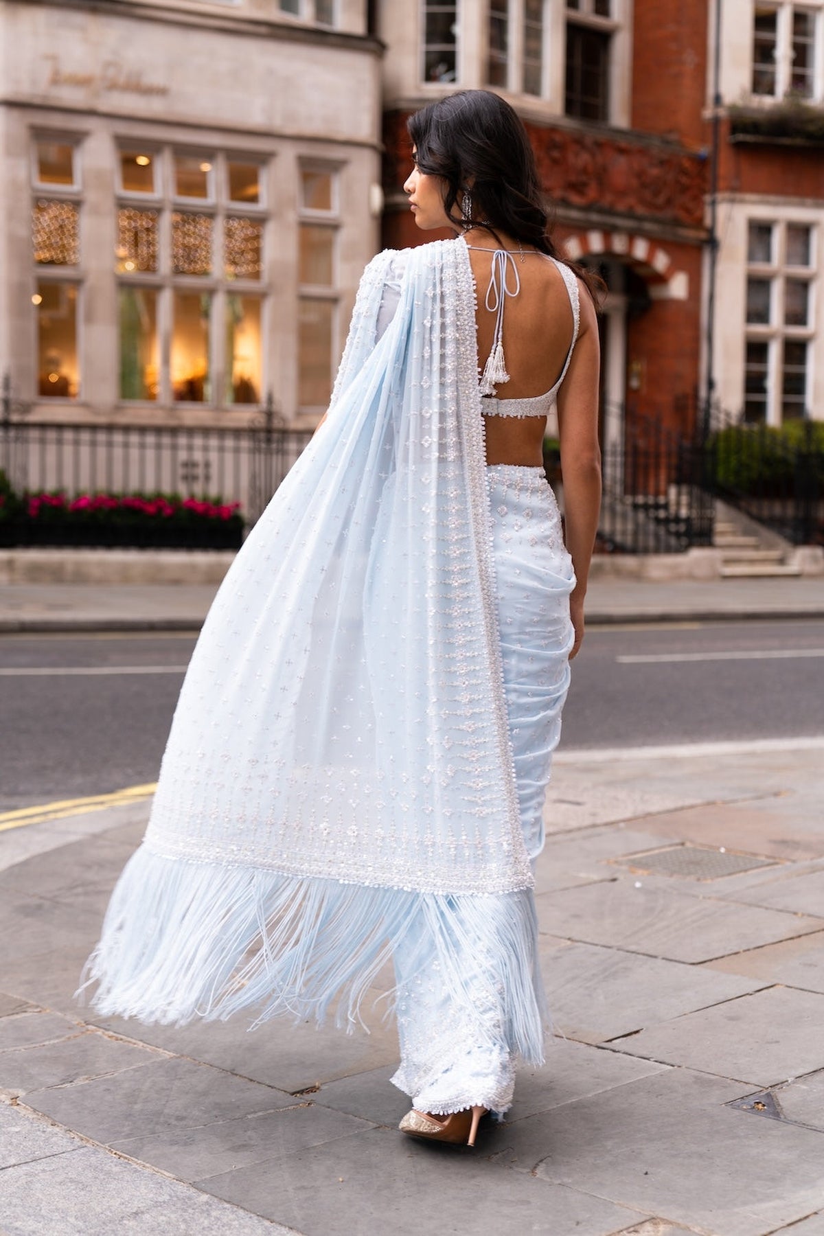 Powder Blue OmbrÃ© Sequin Saree