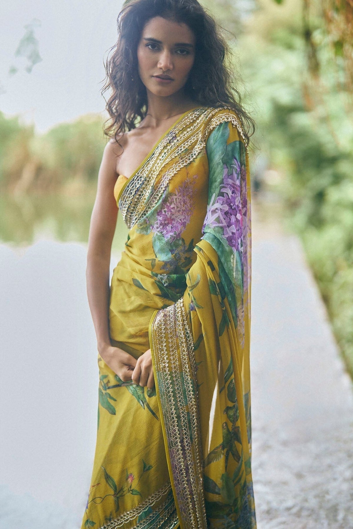 Printed 4 Line Sequence Saree Set