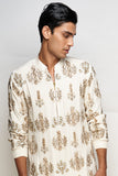 PS MEN ADIL OFF WHITE COLOUR EMBROIDERED KURTA WITH JOGGER PANTS