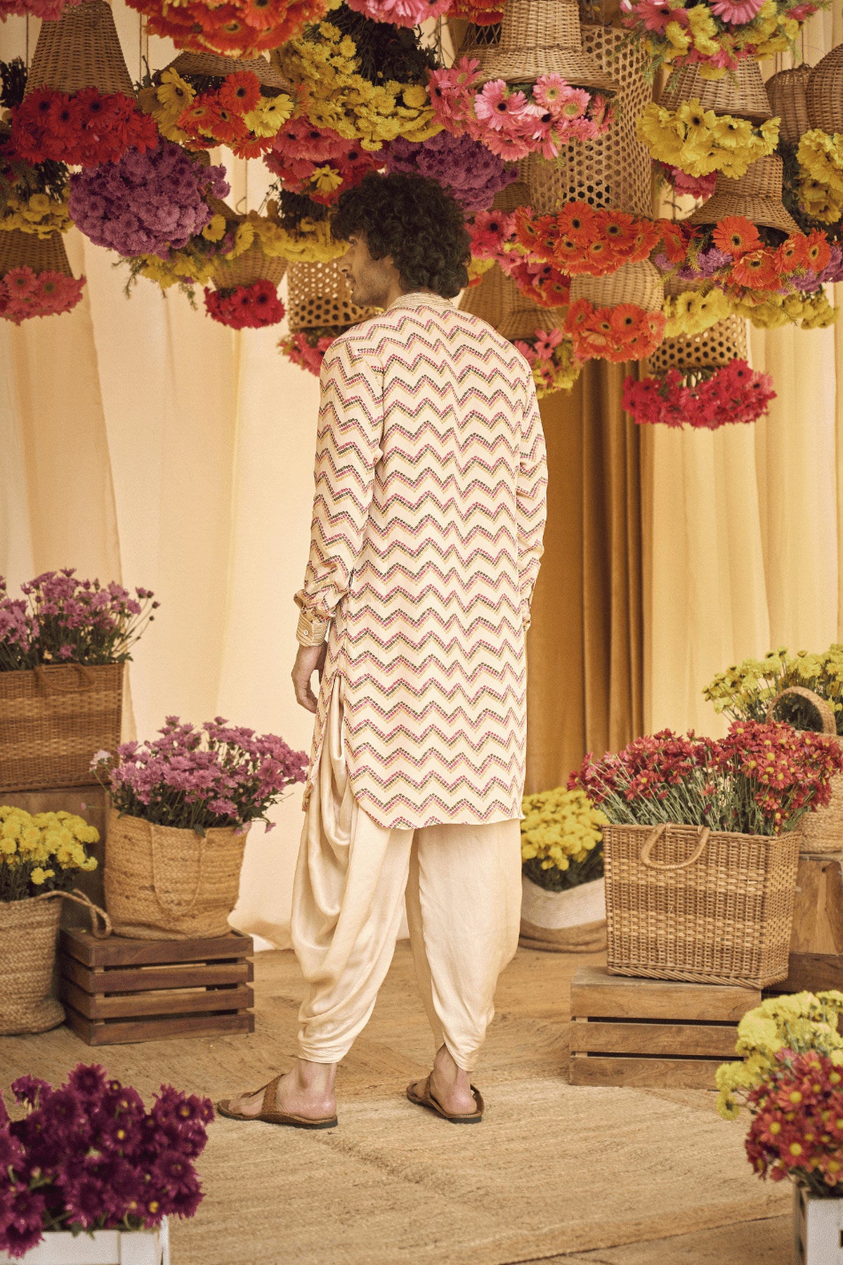 Blush Pink Resham Kurta With Cowl Pants Set