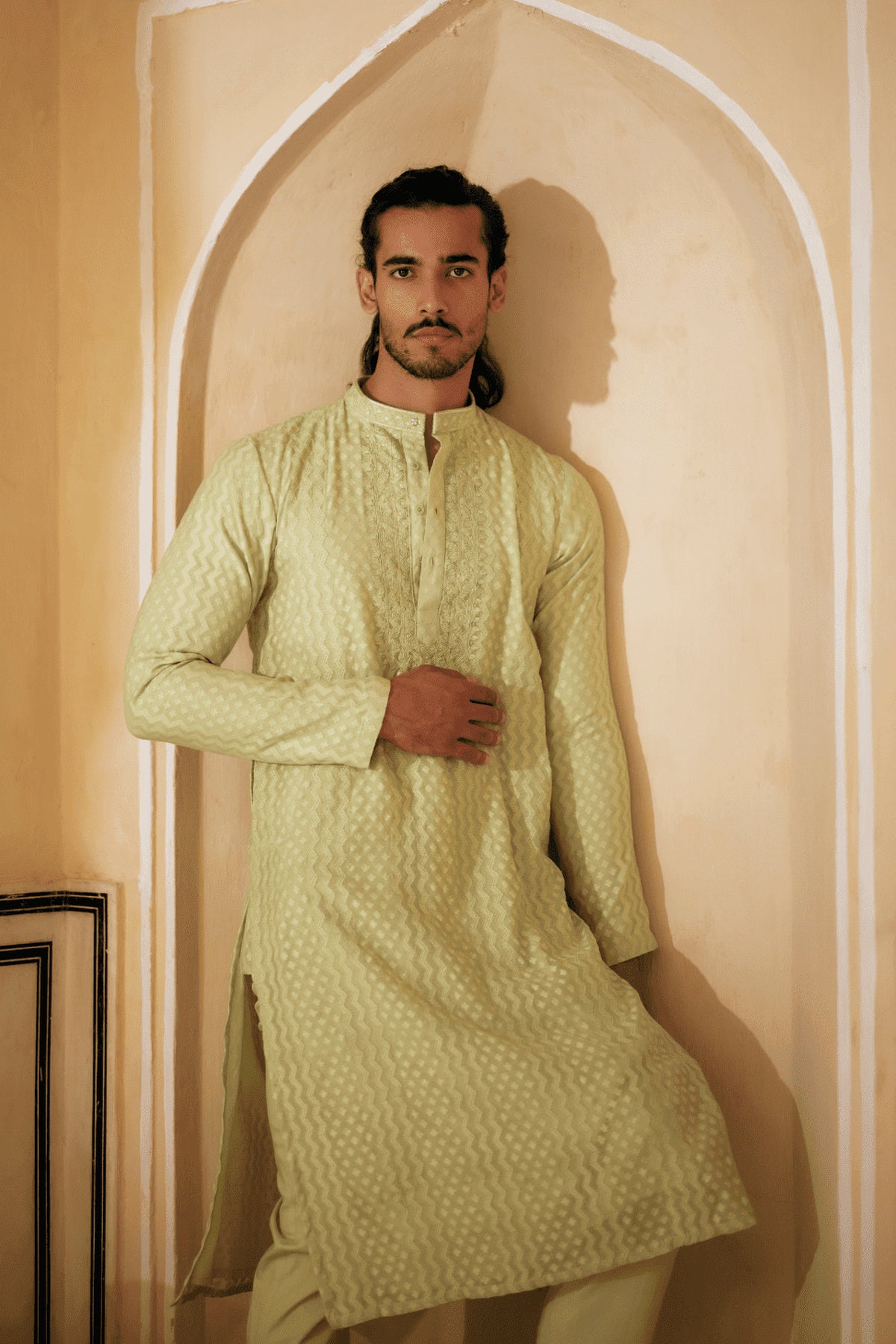 Mint Resham Work Kurta With Pants