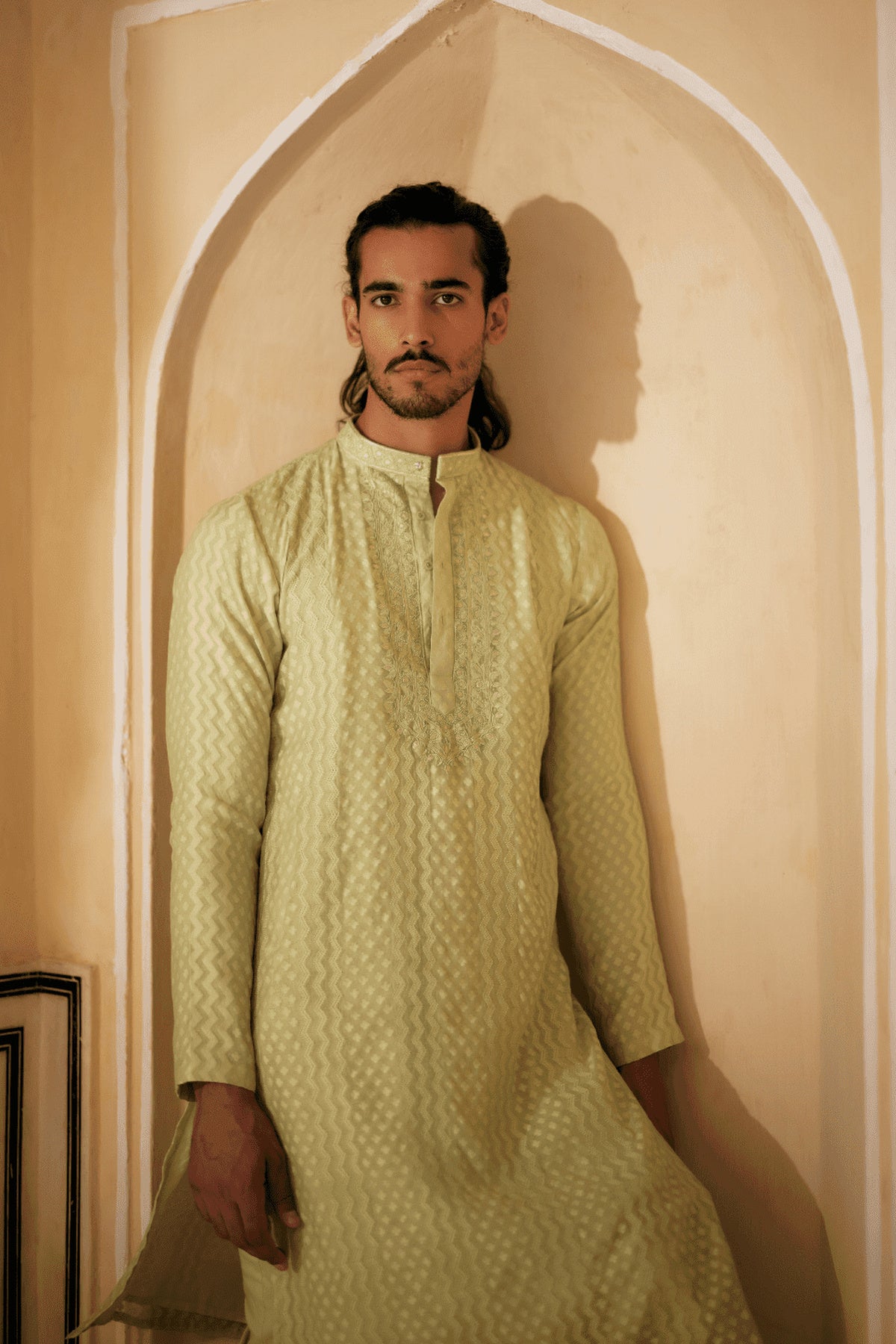 Mint Resham Work Kurta With Pants