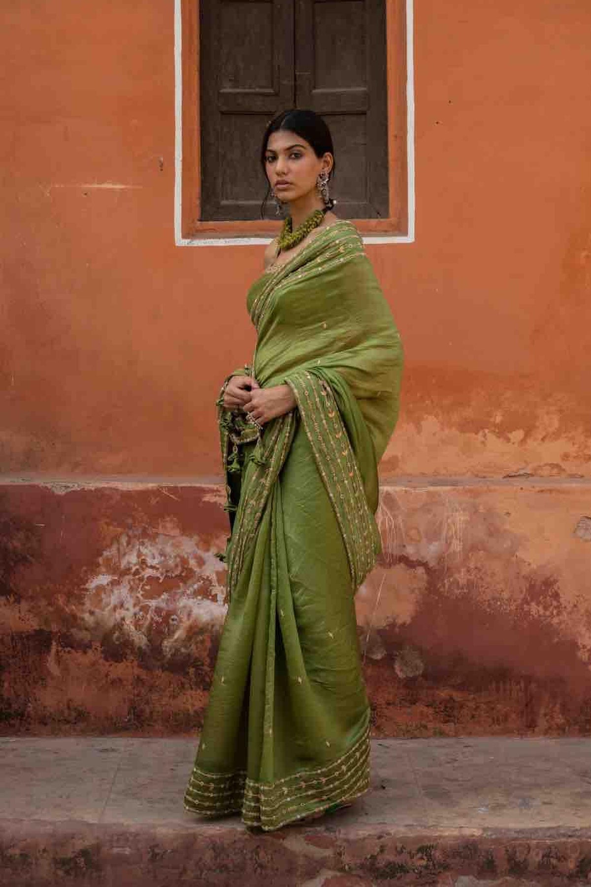 Dark Green Organza Silk Saree
