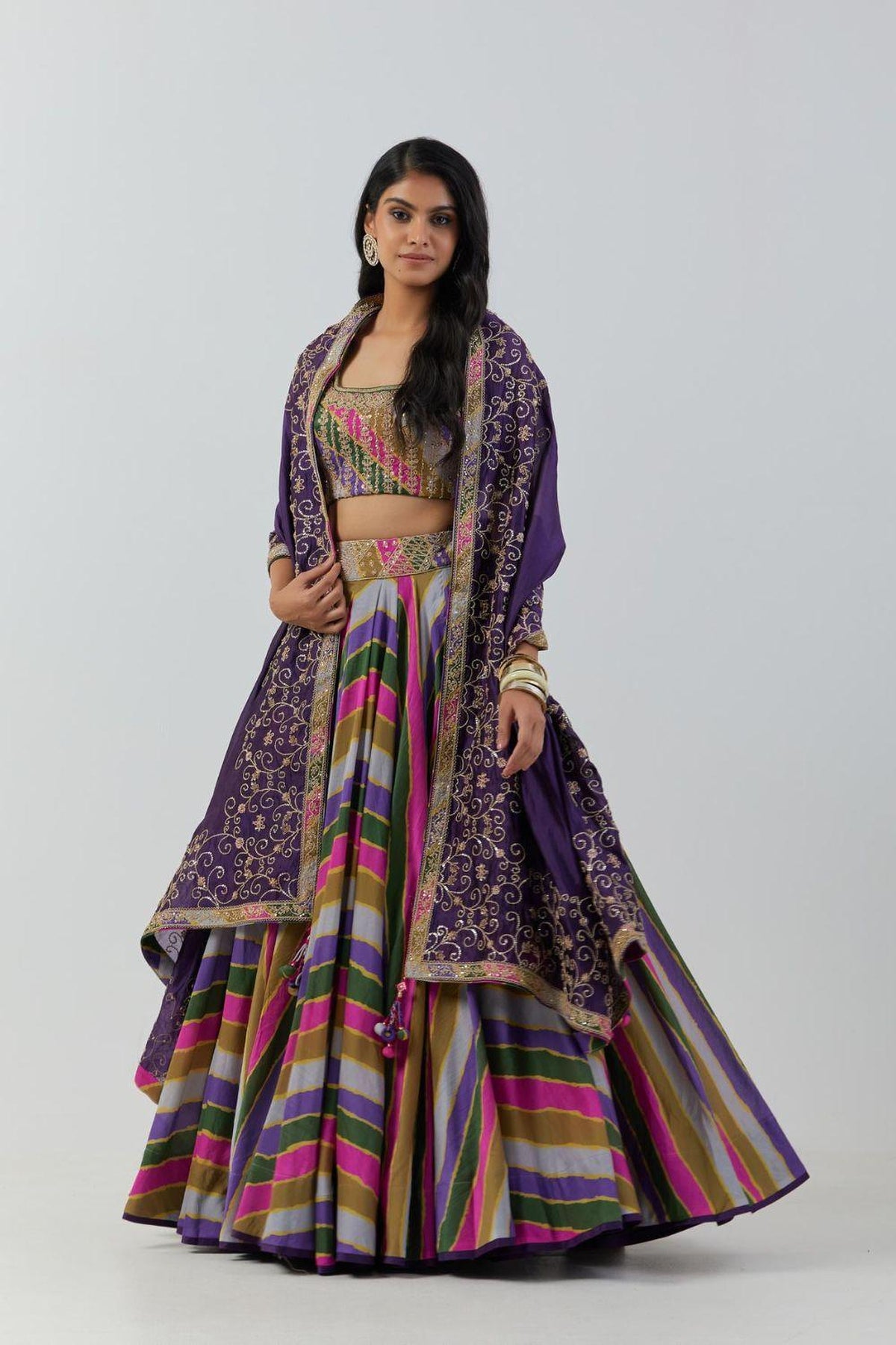 Grey & Purple Lehenga With Heavy Dupatta