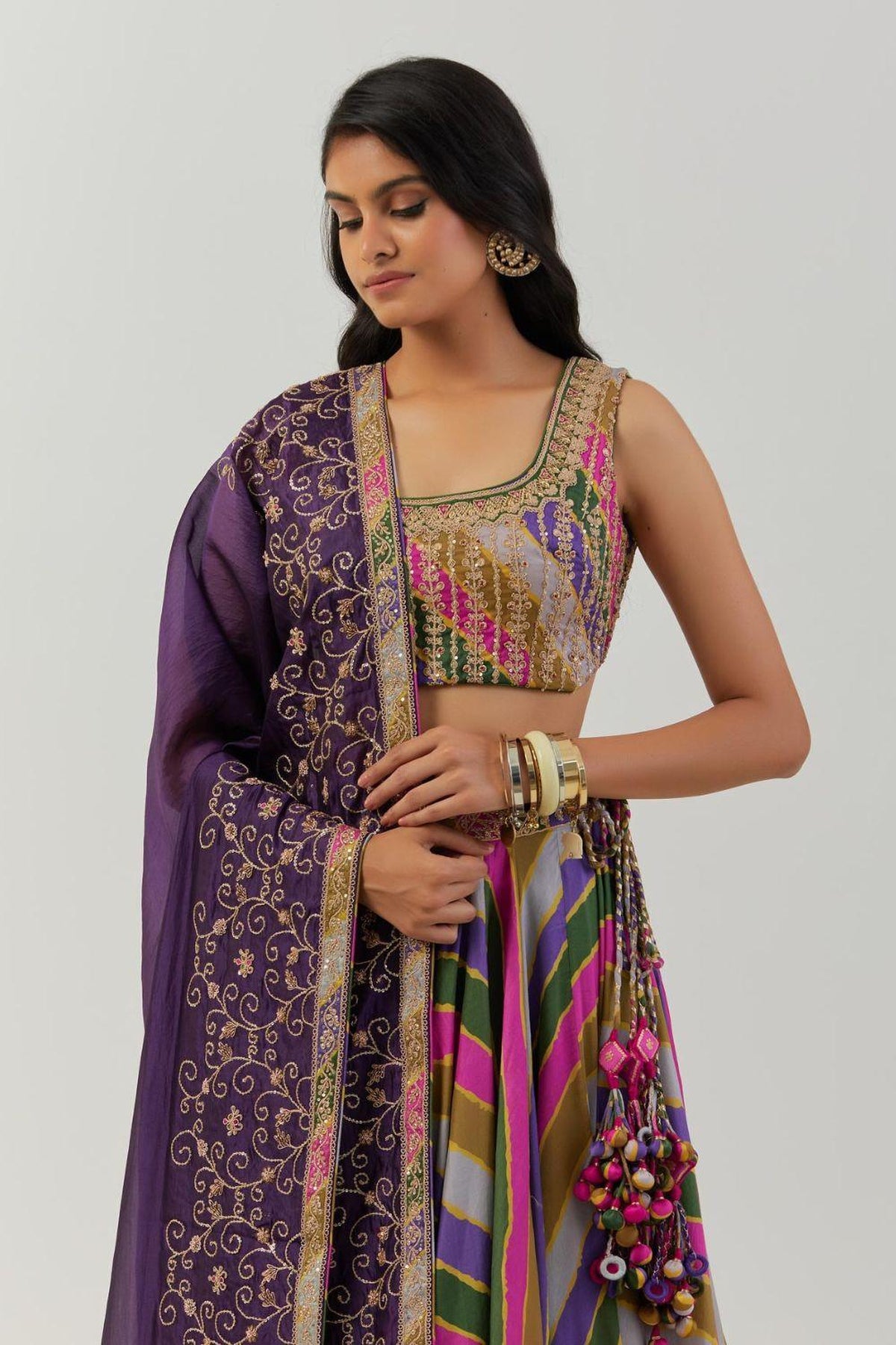 Grey & Purple Lehenga With Heavy Dupatta