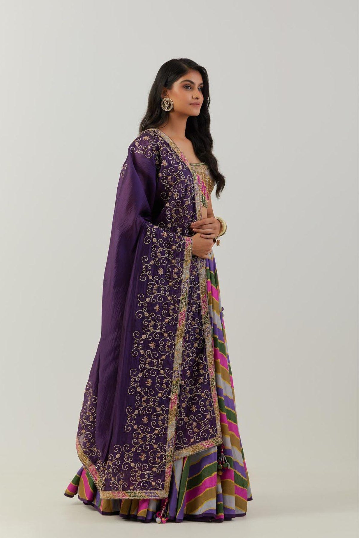 Grey & Purple Lehenga With Heavy Dupatta