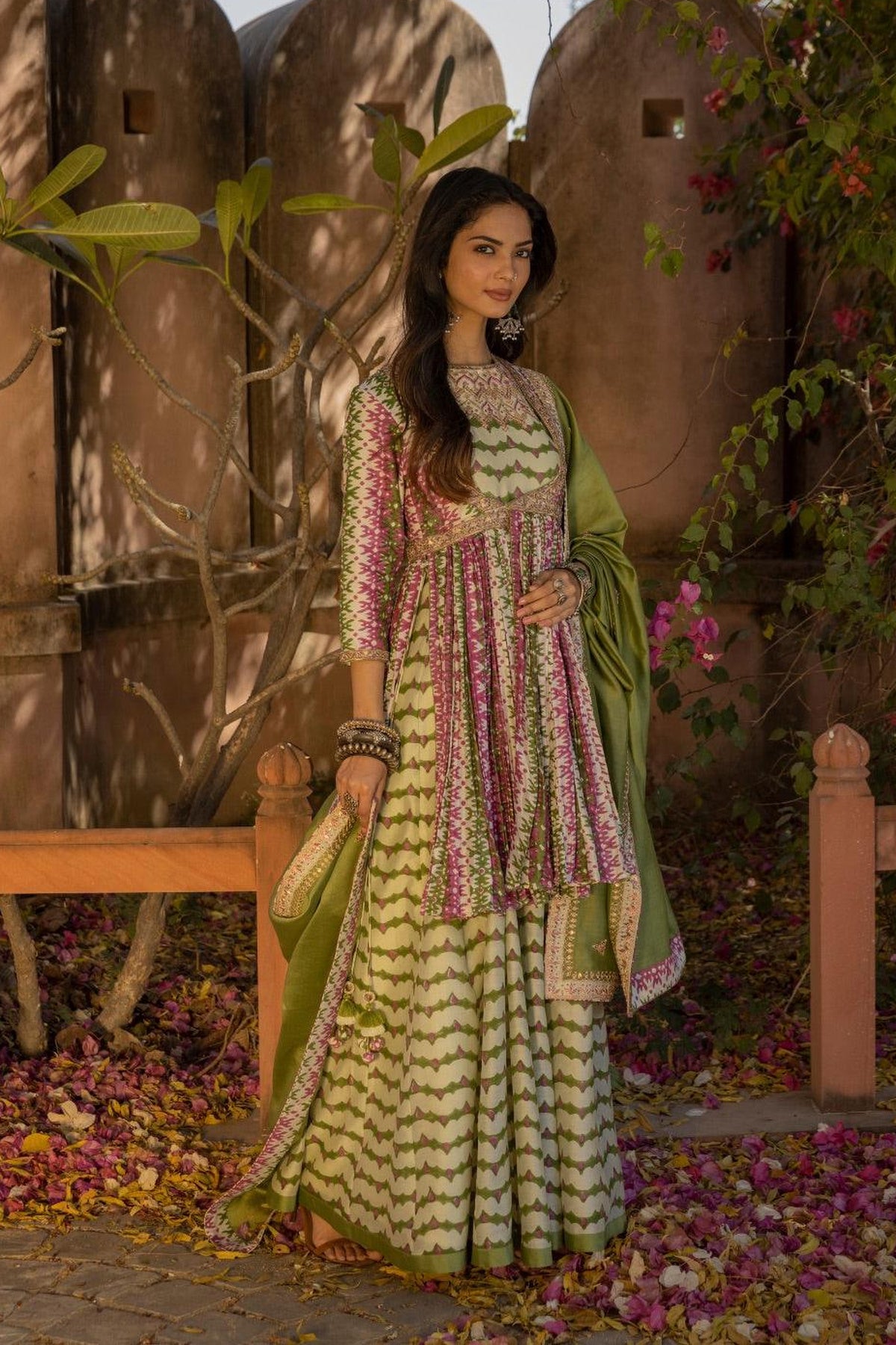Hand Work Anarkali With Open Crushed Jacket And Dupatta