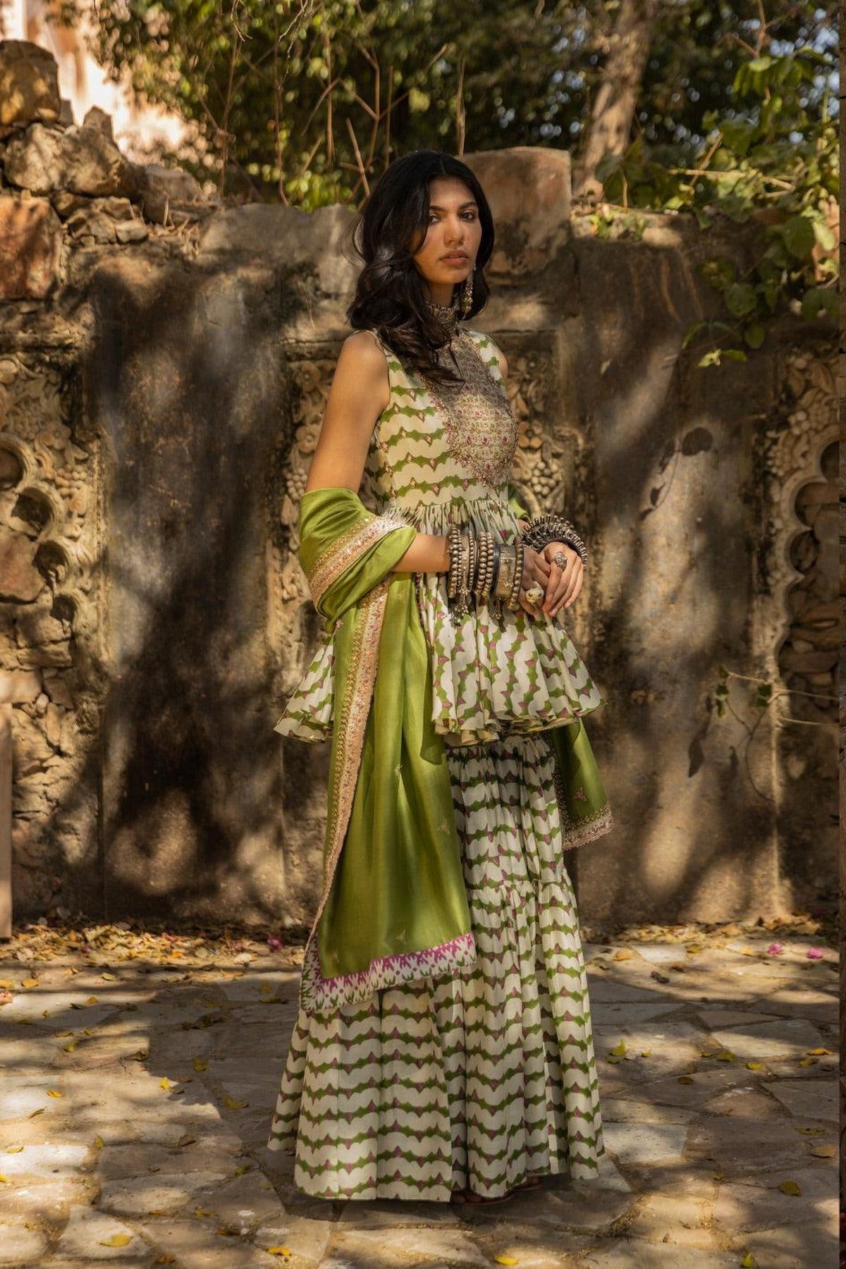 Hand Work Peplum Top With Gharara And Dupatta