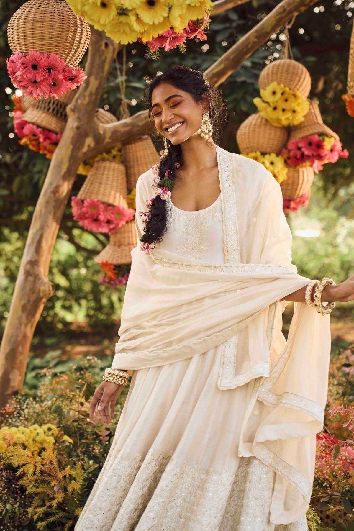 Ivory Anarkali With Organza Silk Dupatta