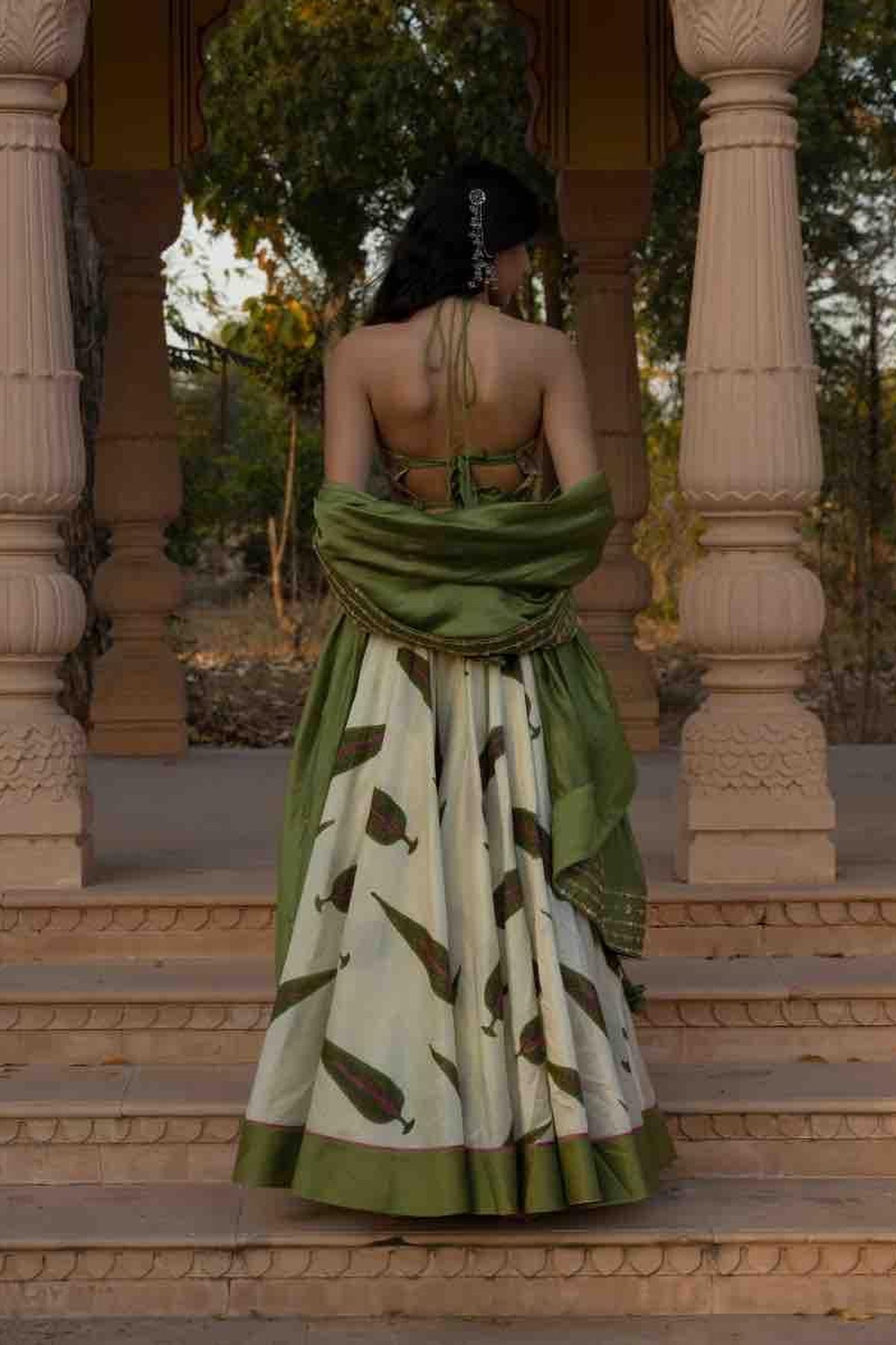 Marodi Work Leaf Print Lehenga Set