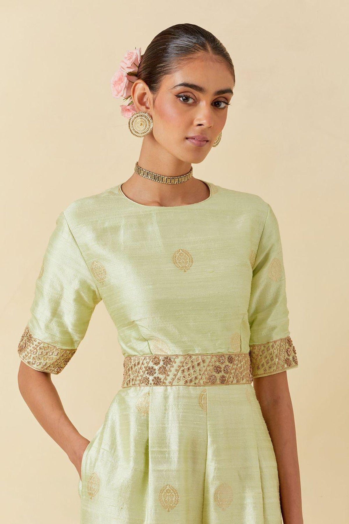 Mint Banarasi Silk Jumpsuit