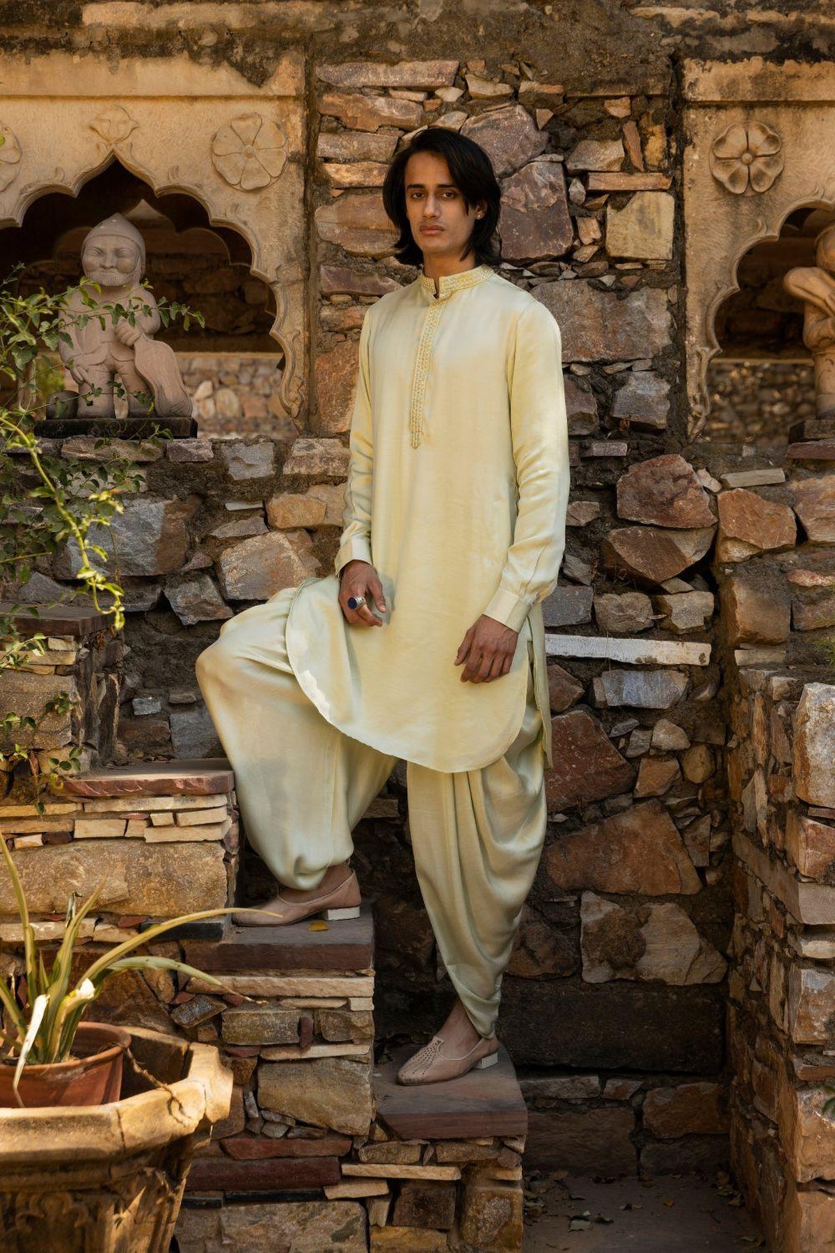 Mint Embroidered Kurta With Dhoti Pants