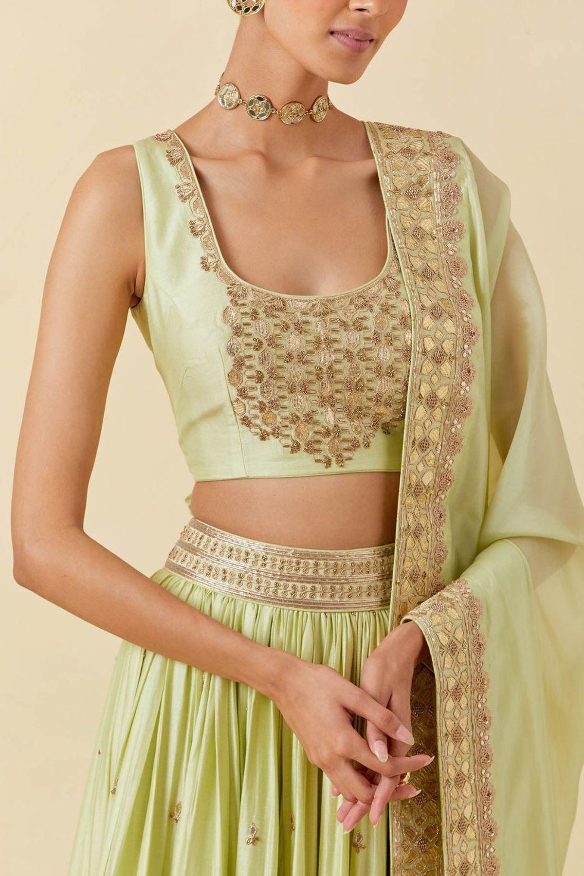 Mint Lehenga Paired With Blouse Dupatta