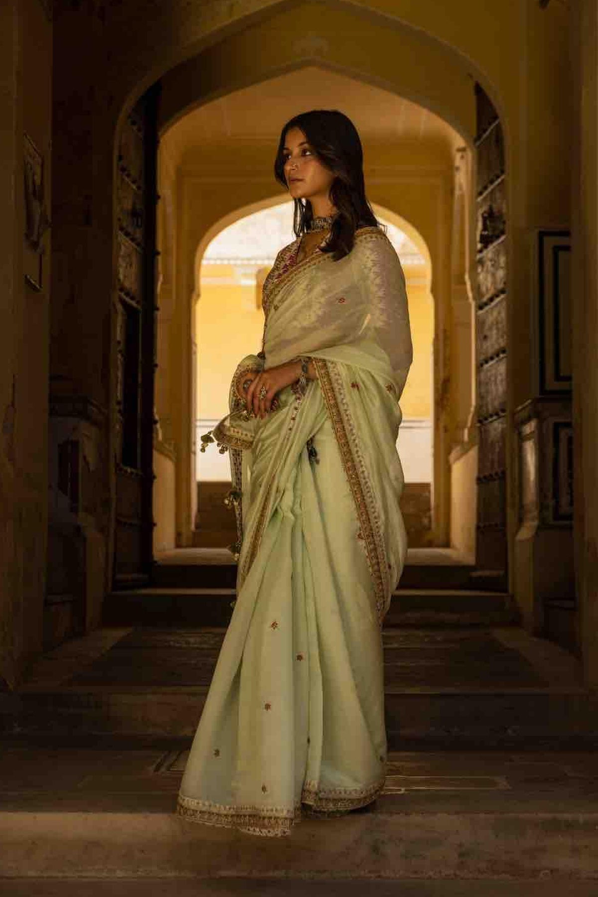Mint Organza Silk Saree
