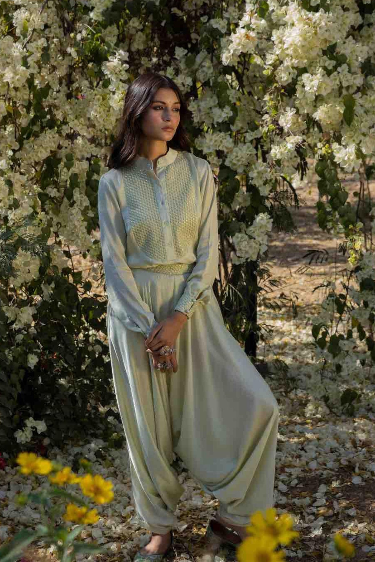 Mint Resham Shirt With Dhoti Pants