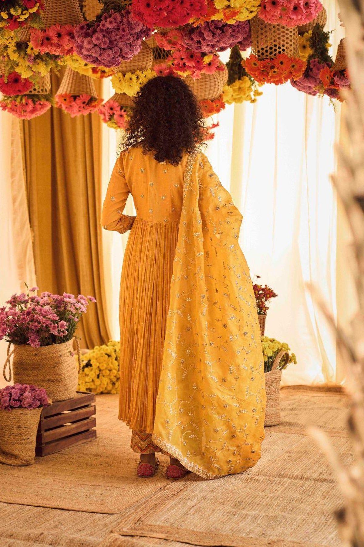 Mustard Anarkali With Heavy Organza Silk Dupatta And Chudidar