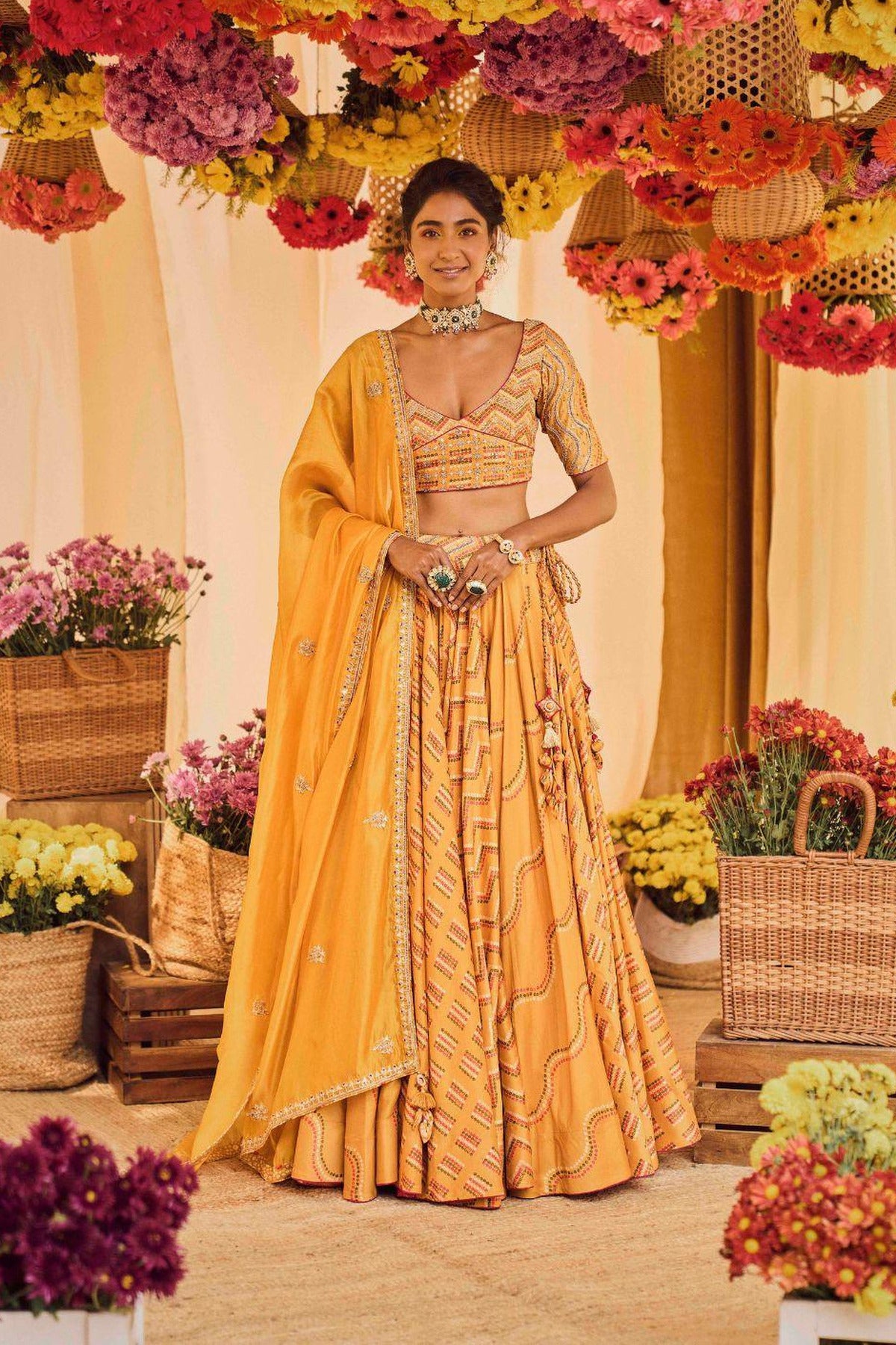 Mustard Printed Lehenga Set