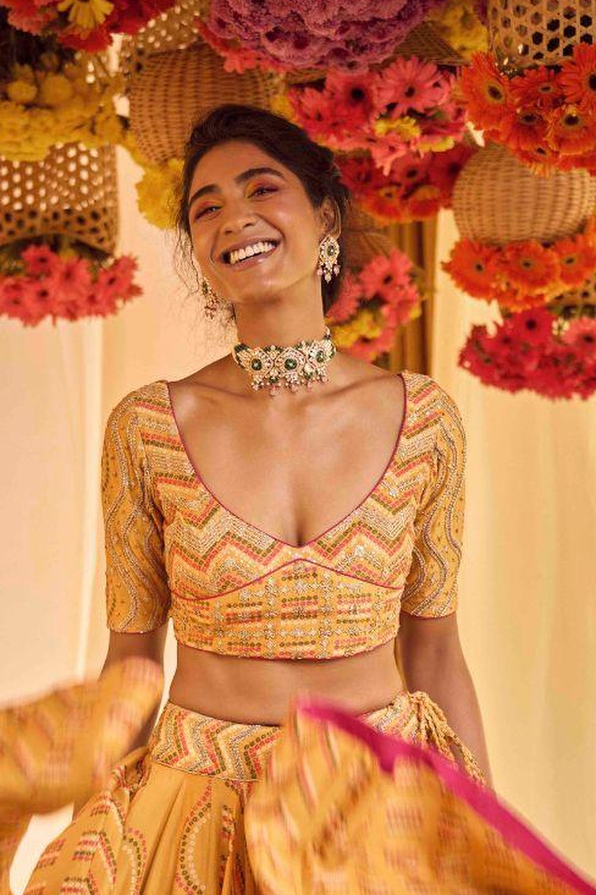 Mustard Printed Lehenga Set