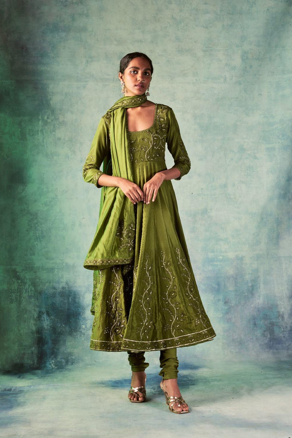 Olive Green Anarkali Set