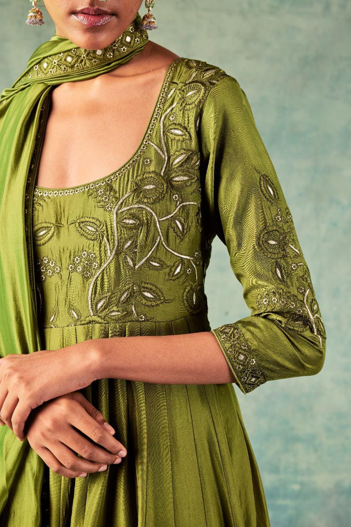Olive Green Anarkali Set