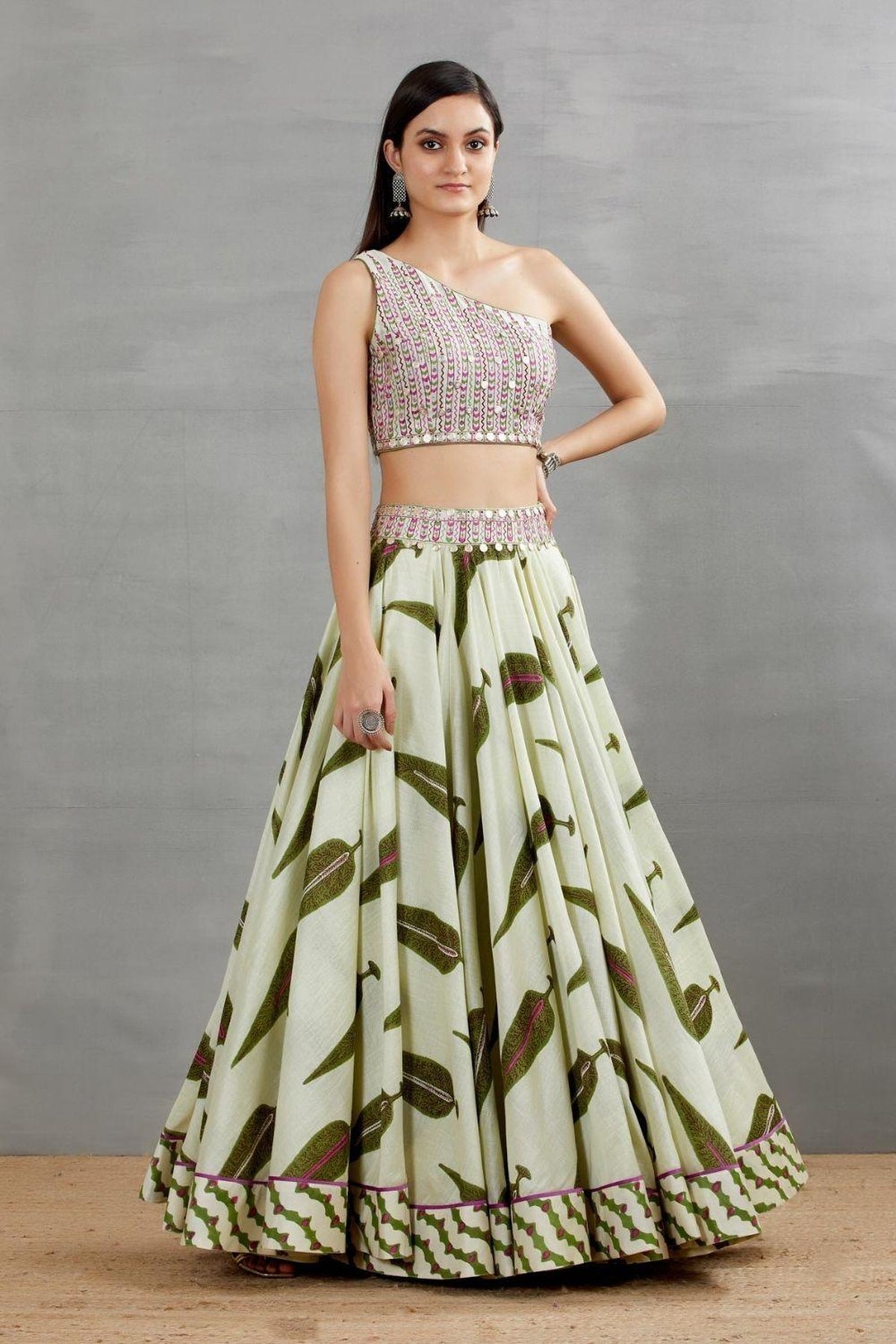 Printed Skirt With Embellished Top Set