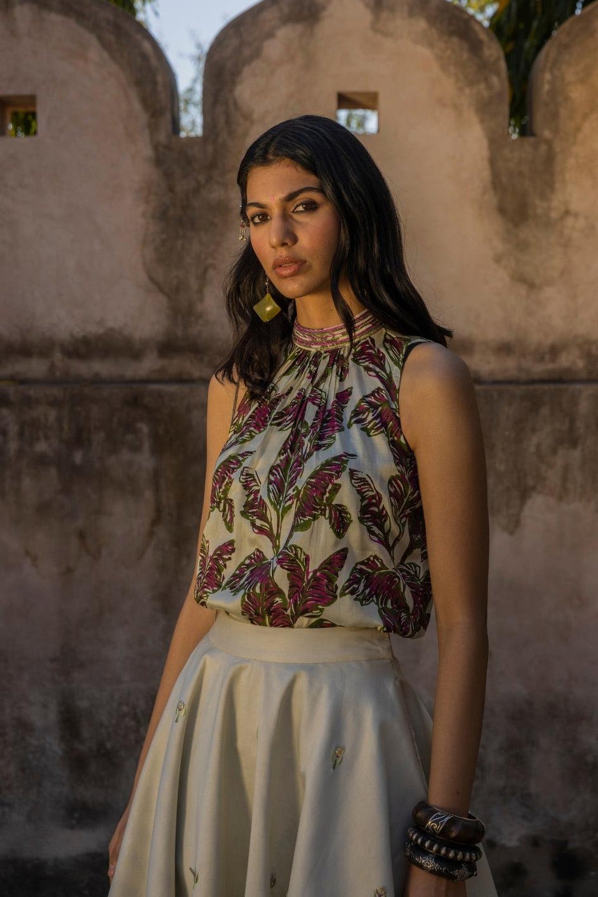 Printed Top And Embellished Skirt