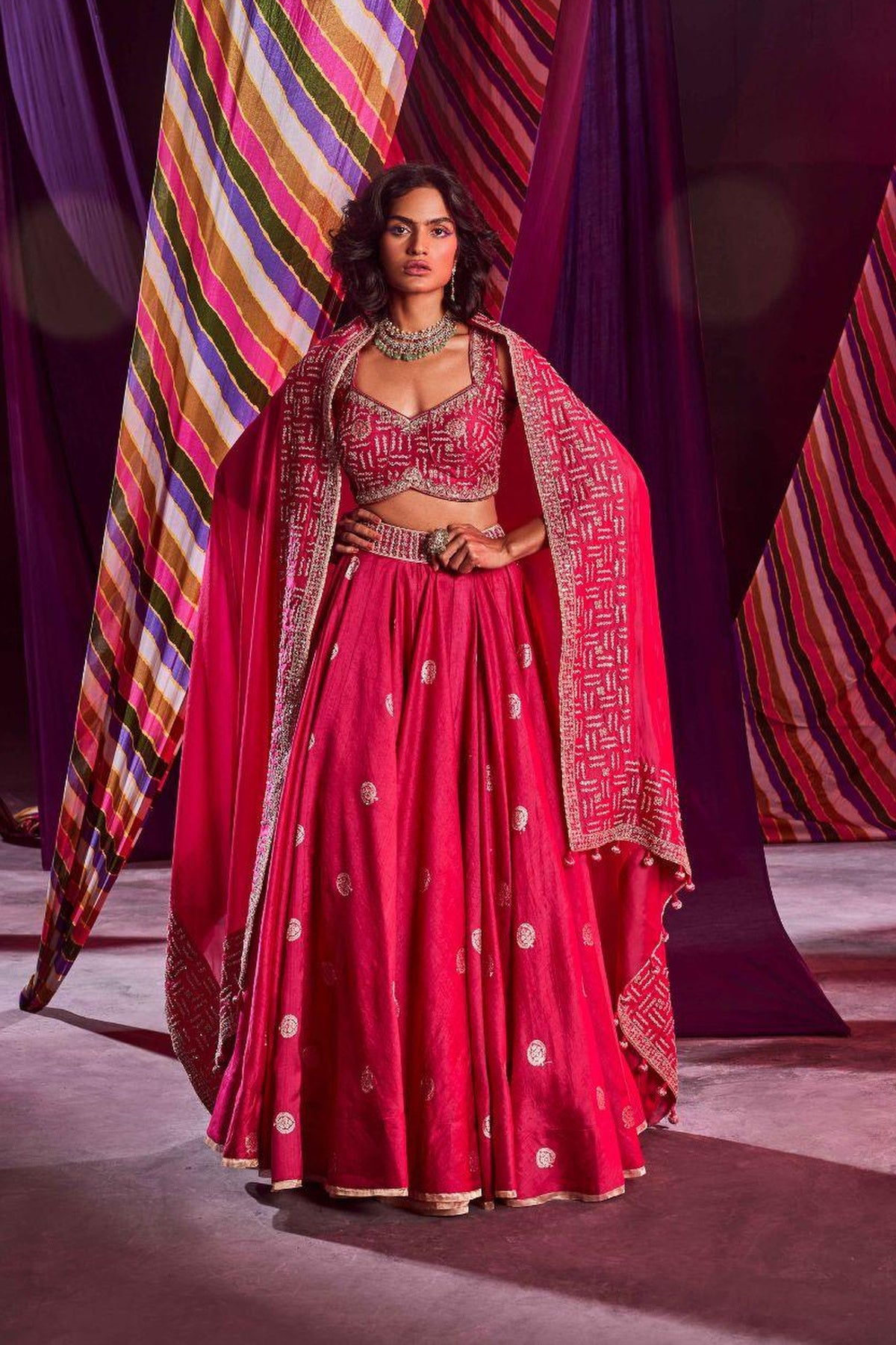 Rani Pink Heavy Lehenga Paired With Blouse & Dupatta