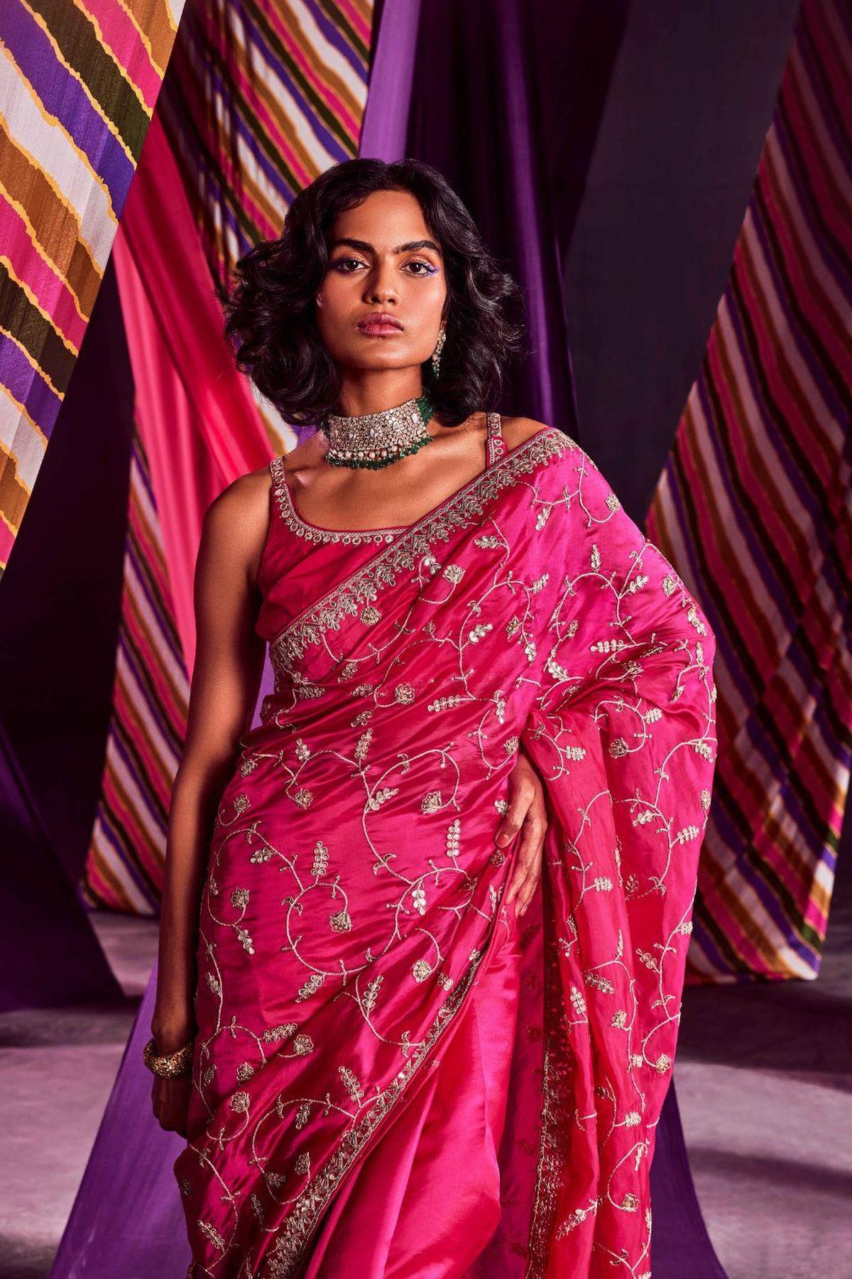 Rani Pink Saree With Blouse
