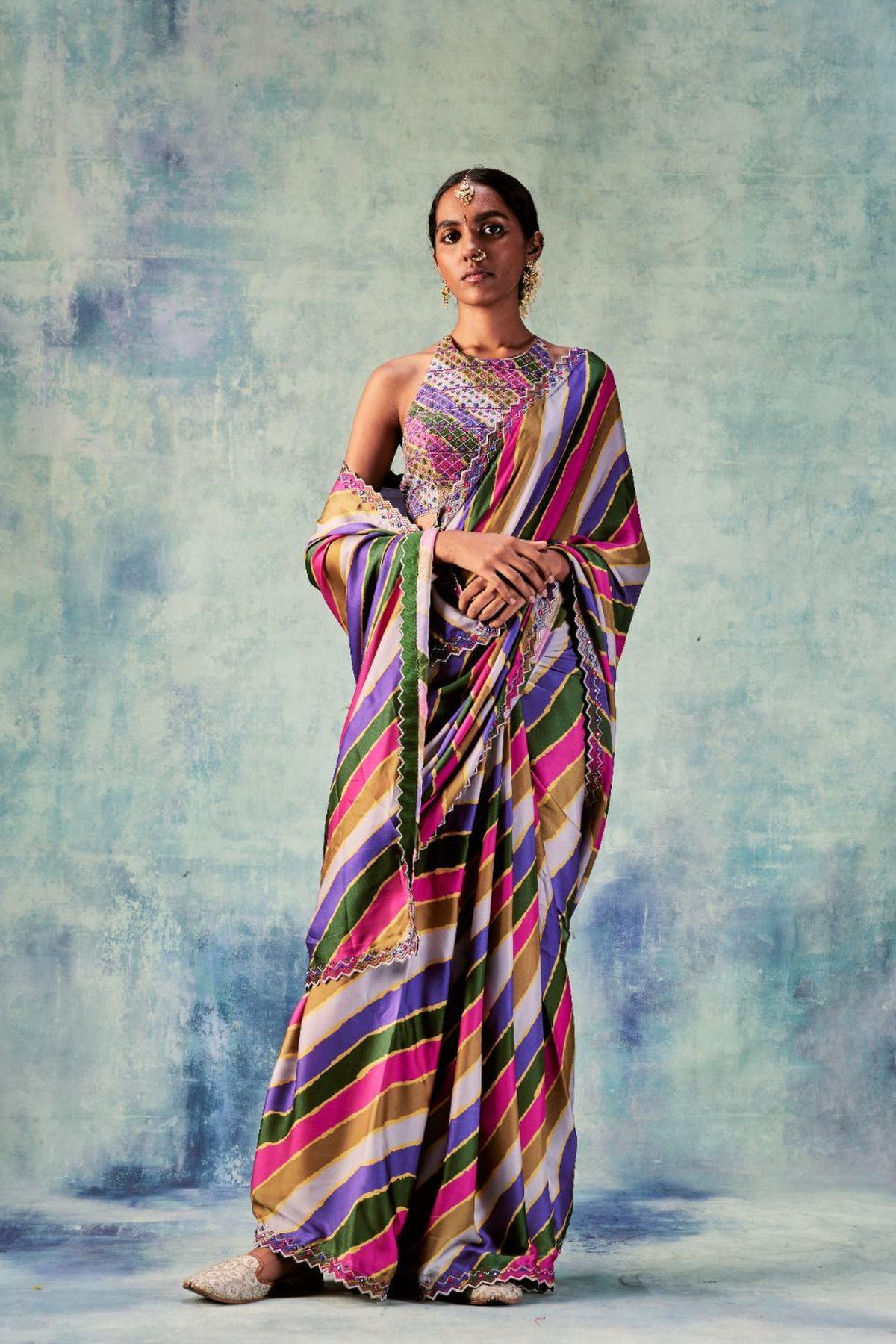 Stripes Saree With Rani Blouse