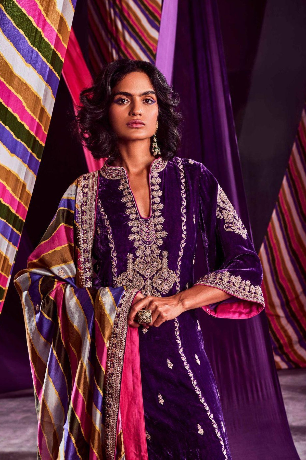 Velvet Kurta With Pants & Dupatta