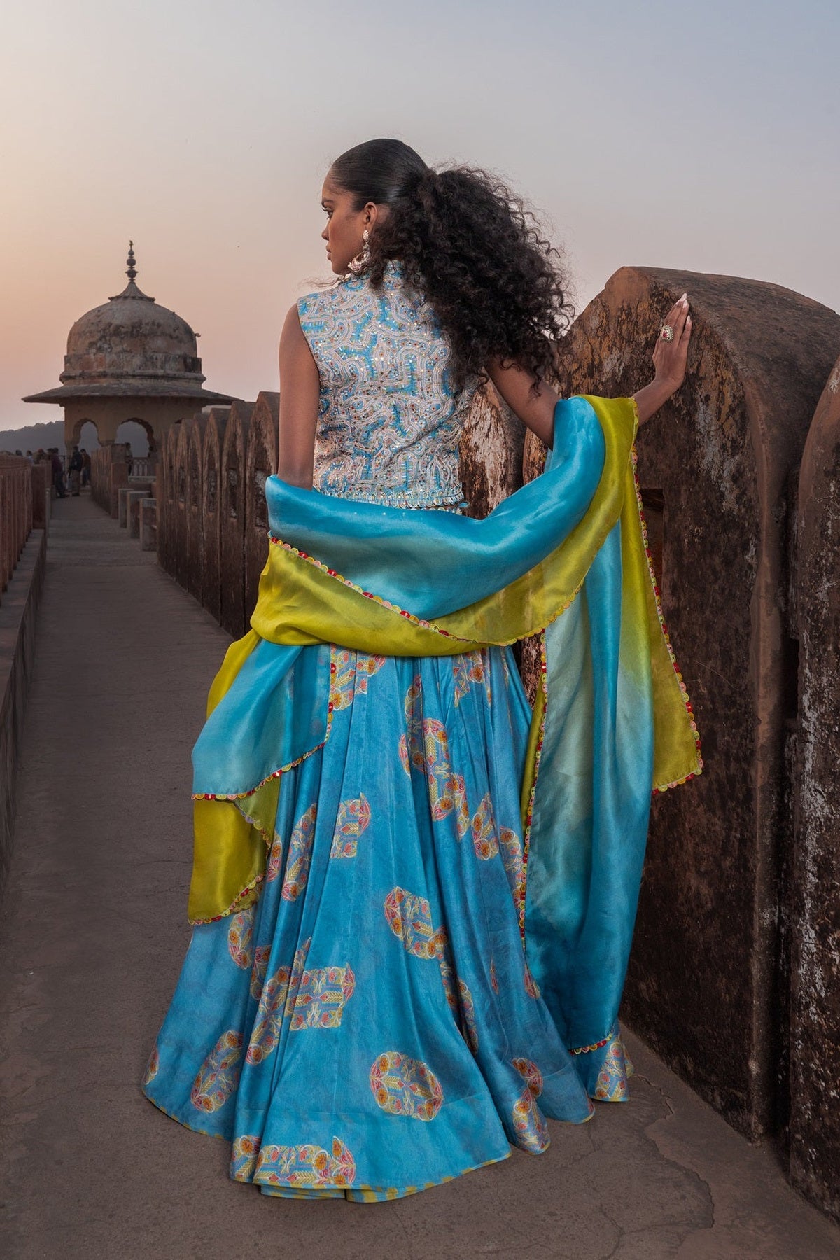 Mist Blue Waistcoat Lehenga Set