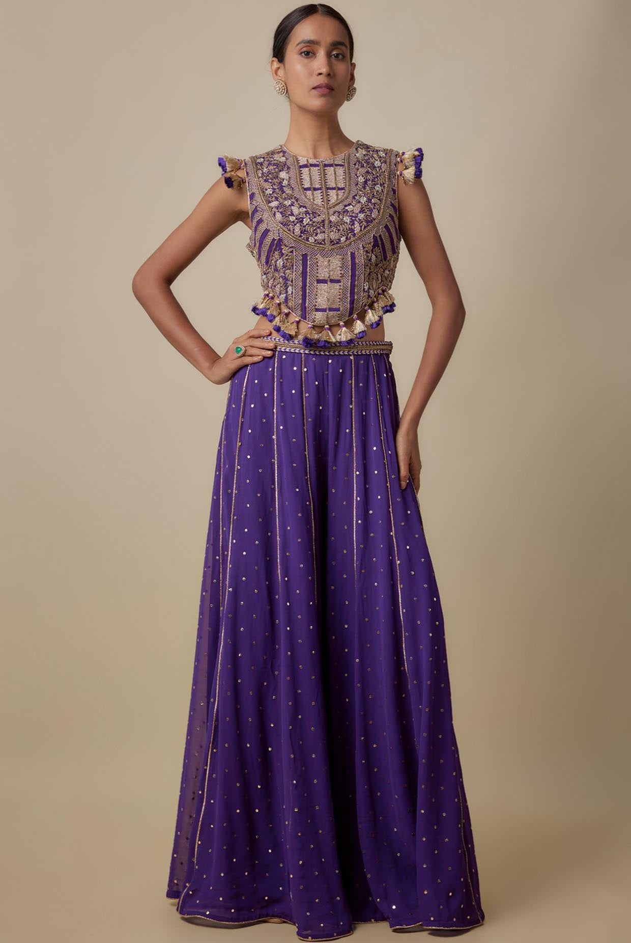 Purple Embroidered Choli With Sharara
