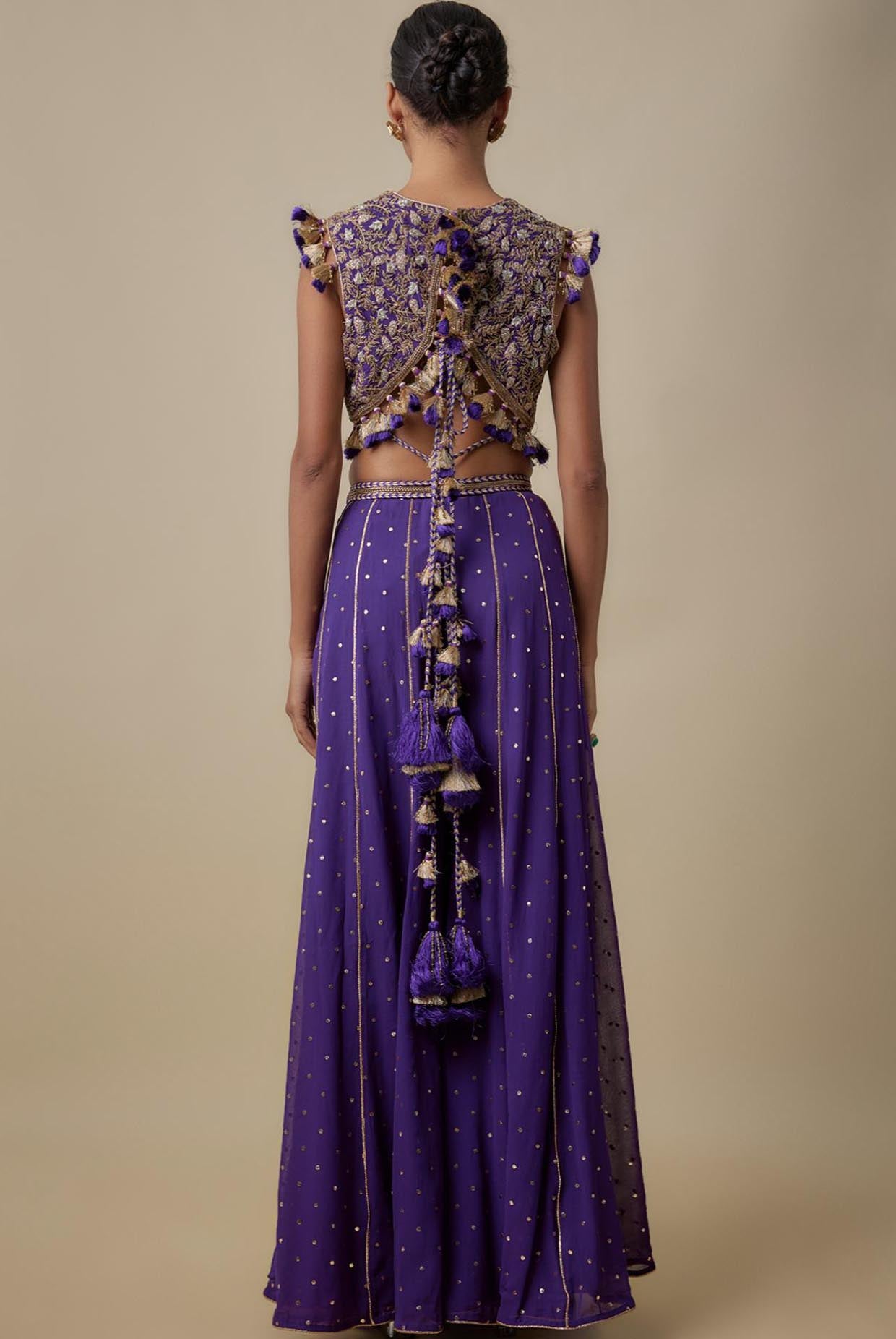 Purple Embroidered Choli With Sharara