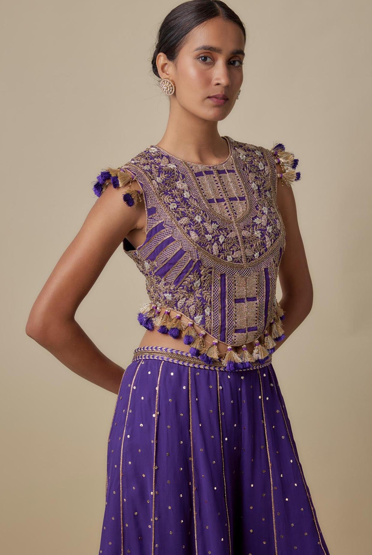 Purple Embroidered Choli With Sharara