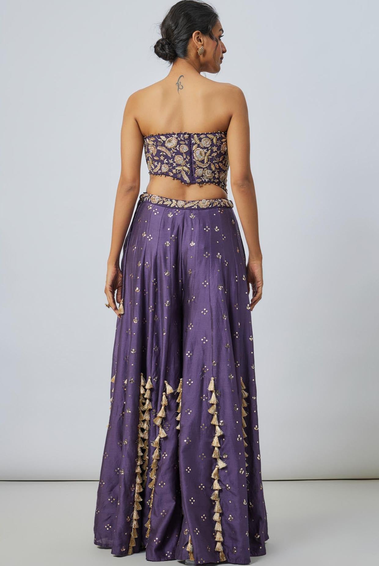 Purple Embroidered Choli With Sharara