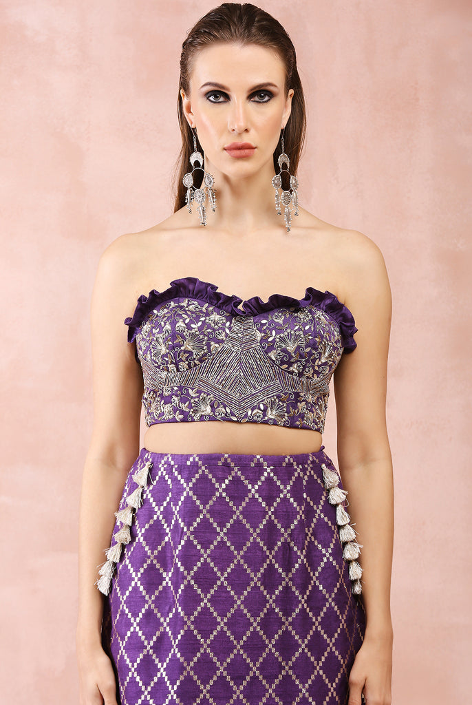 PURPLE EMBROIDERED CORSET BUSTIER WITH SKIRT AND DUPATTA