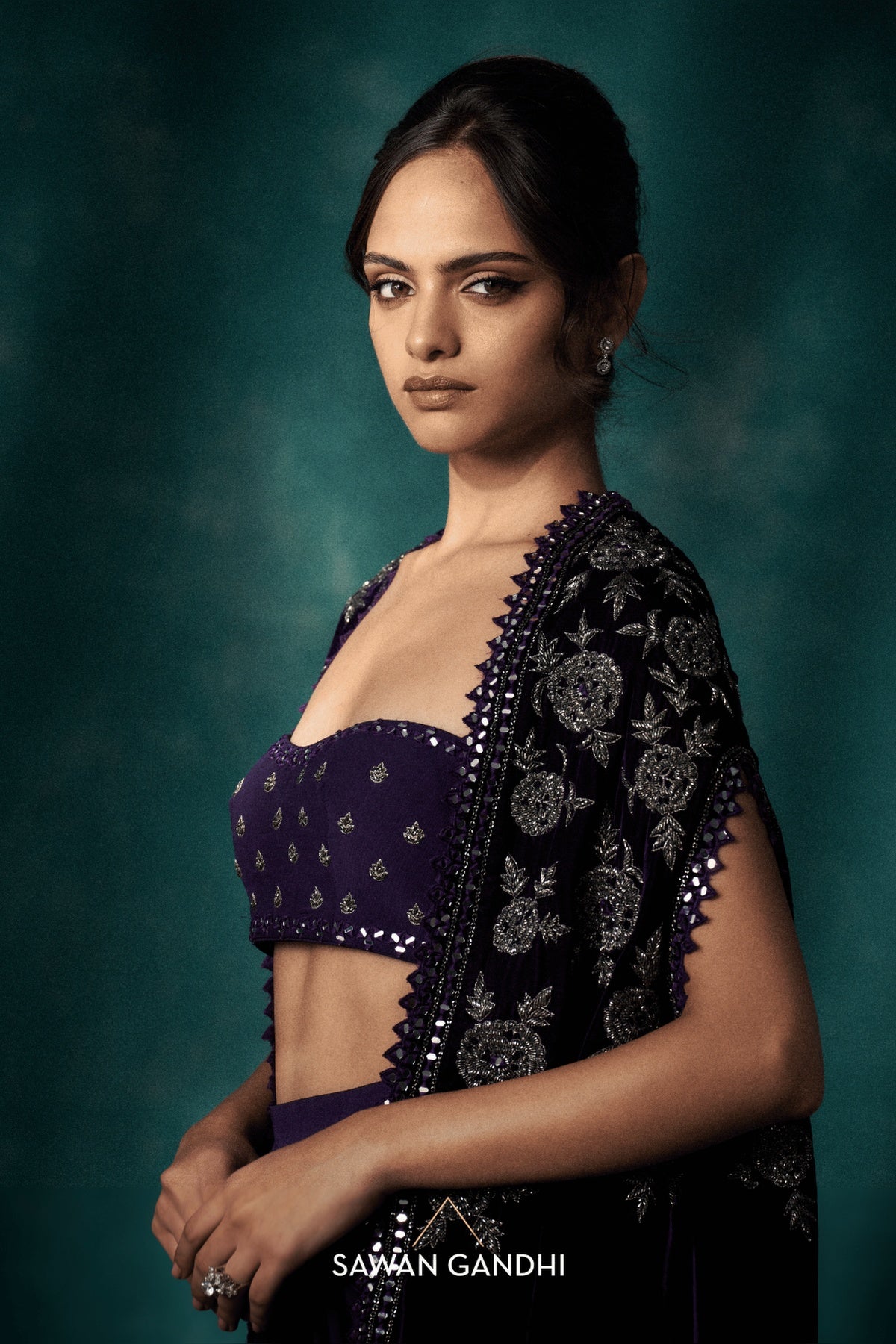 Purple velvet cape set